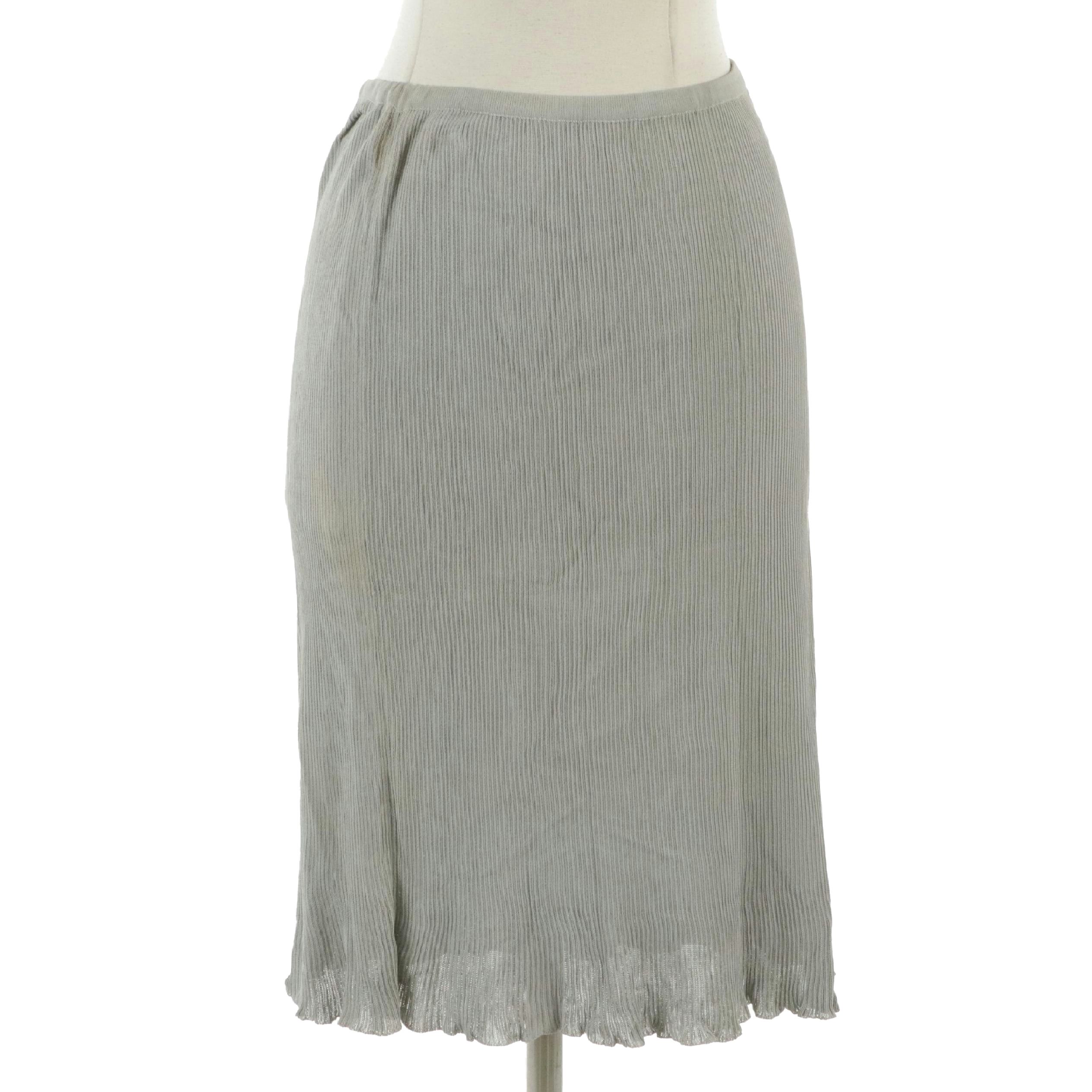 Fendi Grey Midi Skirt with Elastic Waist and Ruffled Hemline