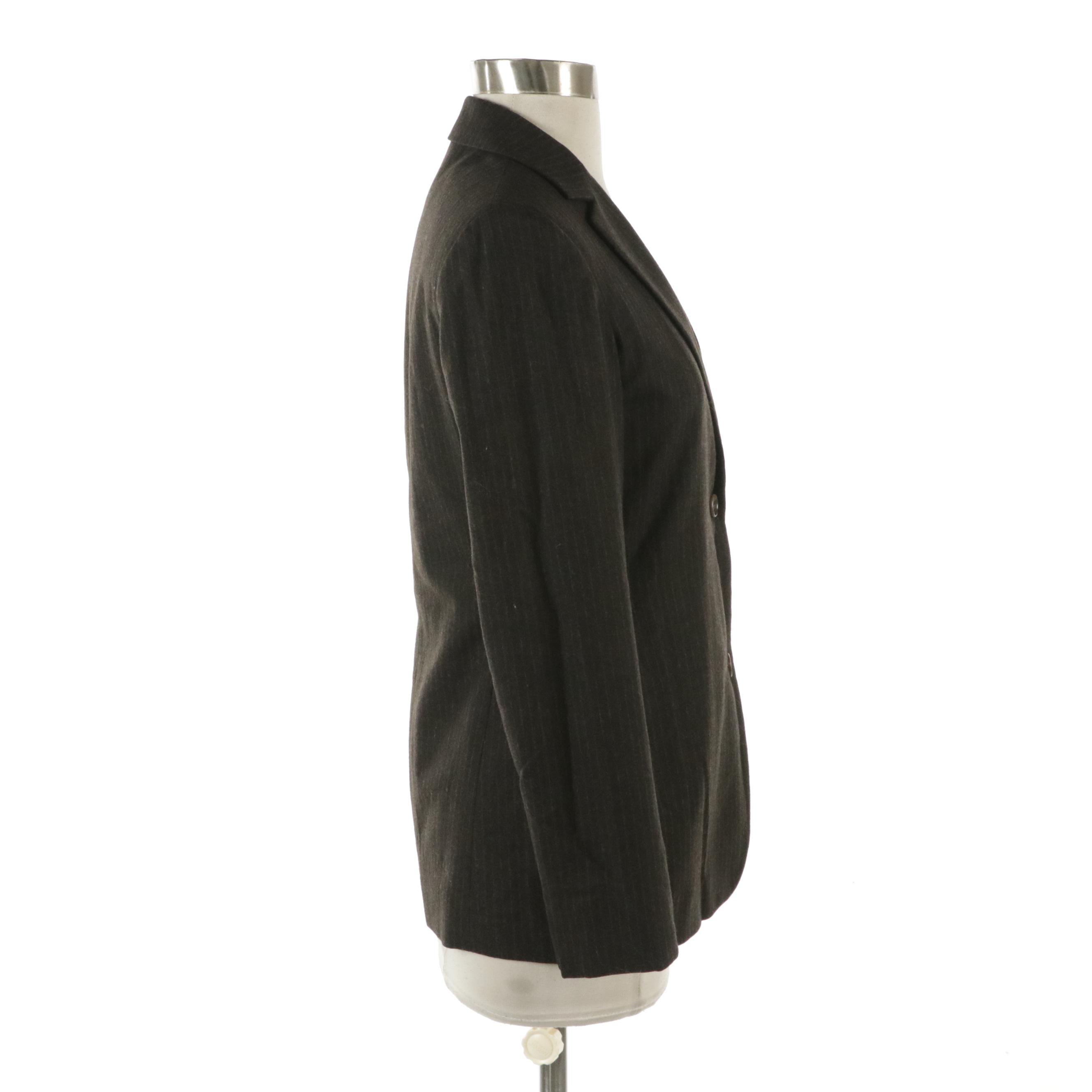 Jil Sander Dark Brown Wool Pinstriped Blazer
