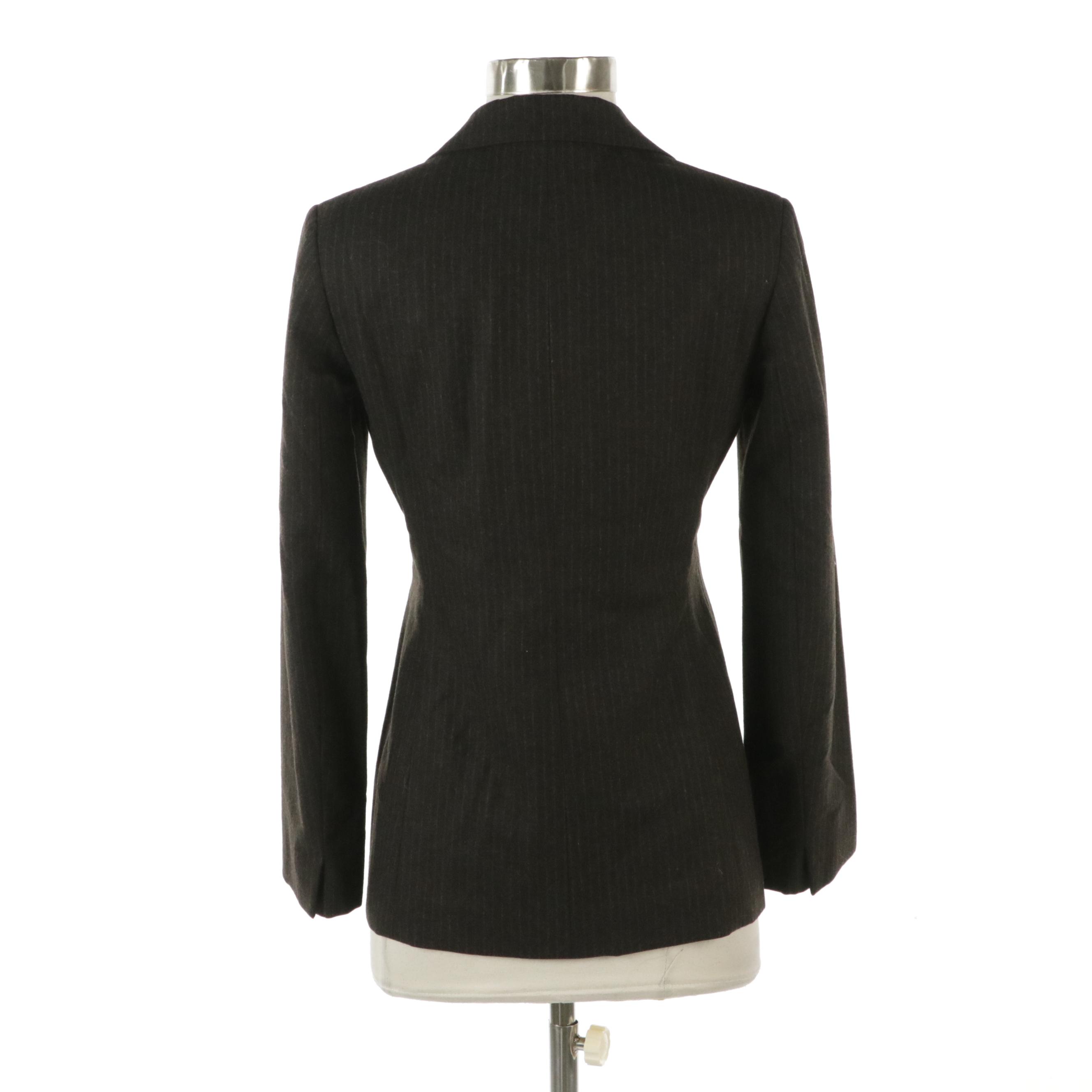 Jil Sander Dark Brown Wool Pinstriped Blazer