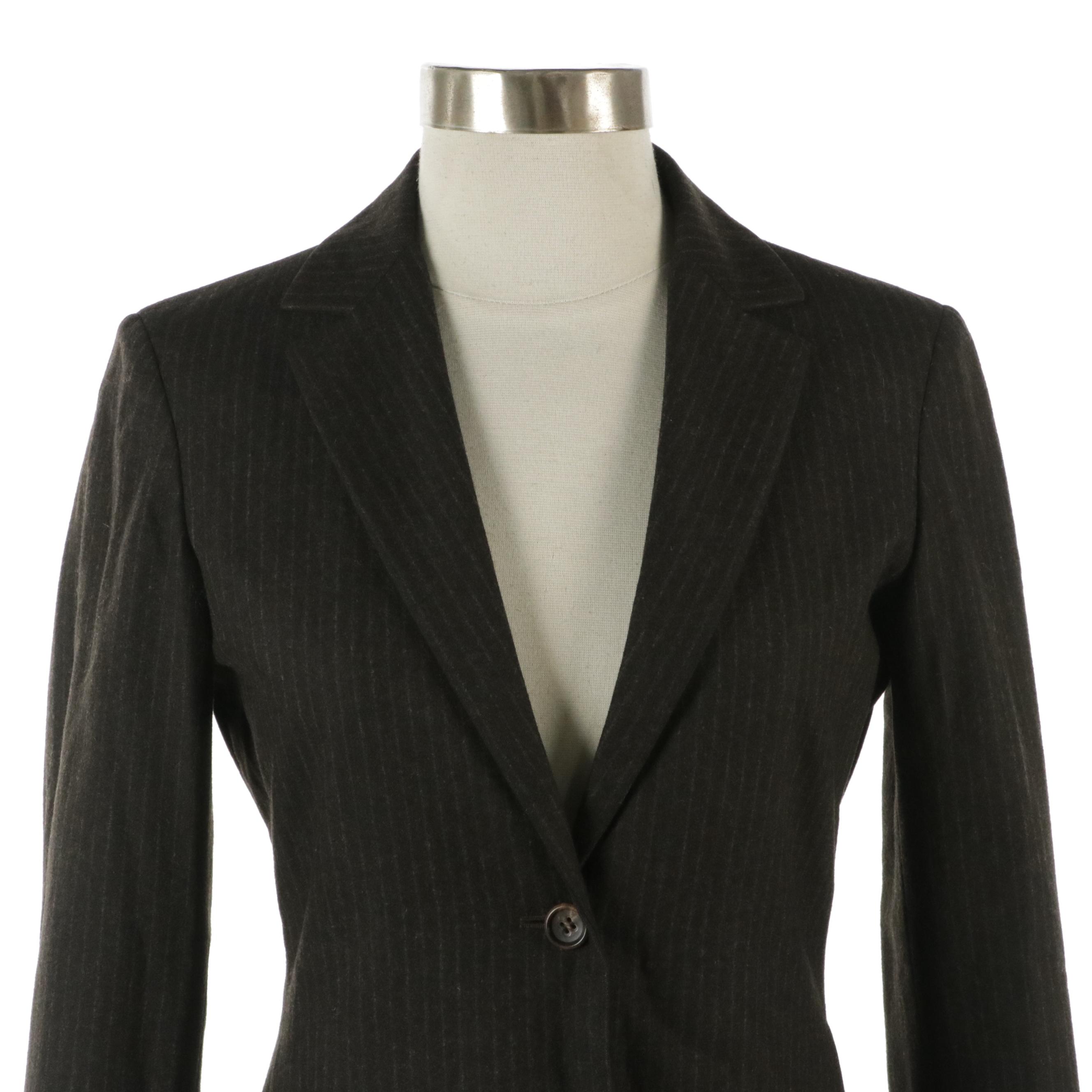 Jil Sander Dark Brown Wool Pinstriped Blazer