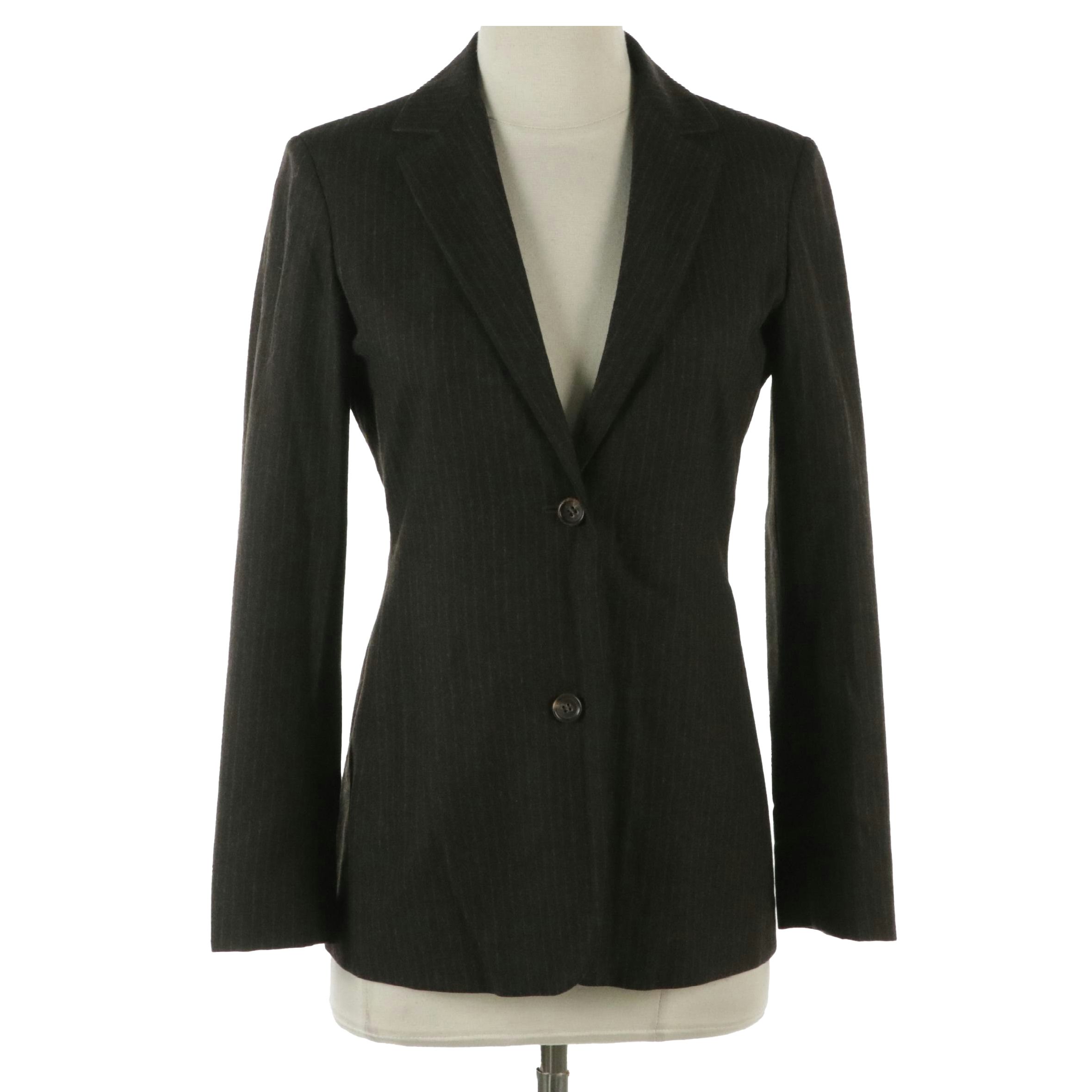 Jil Sander Dark Brown Wool Pinstriped Blazer