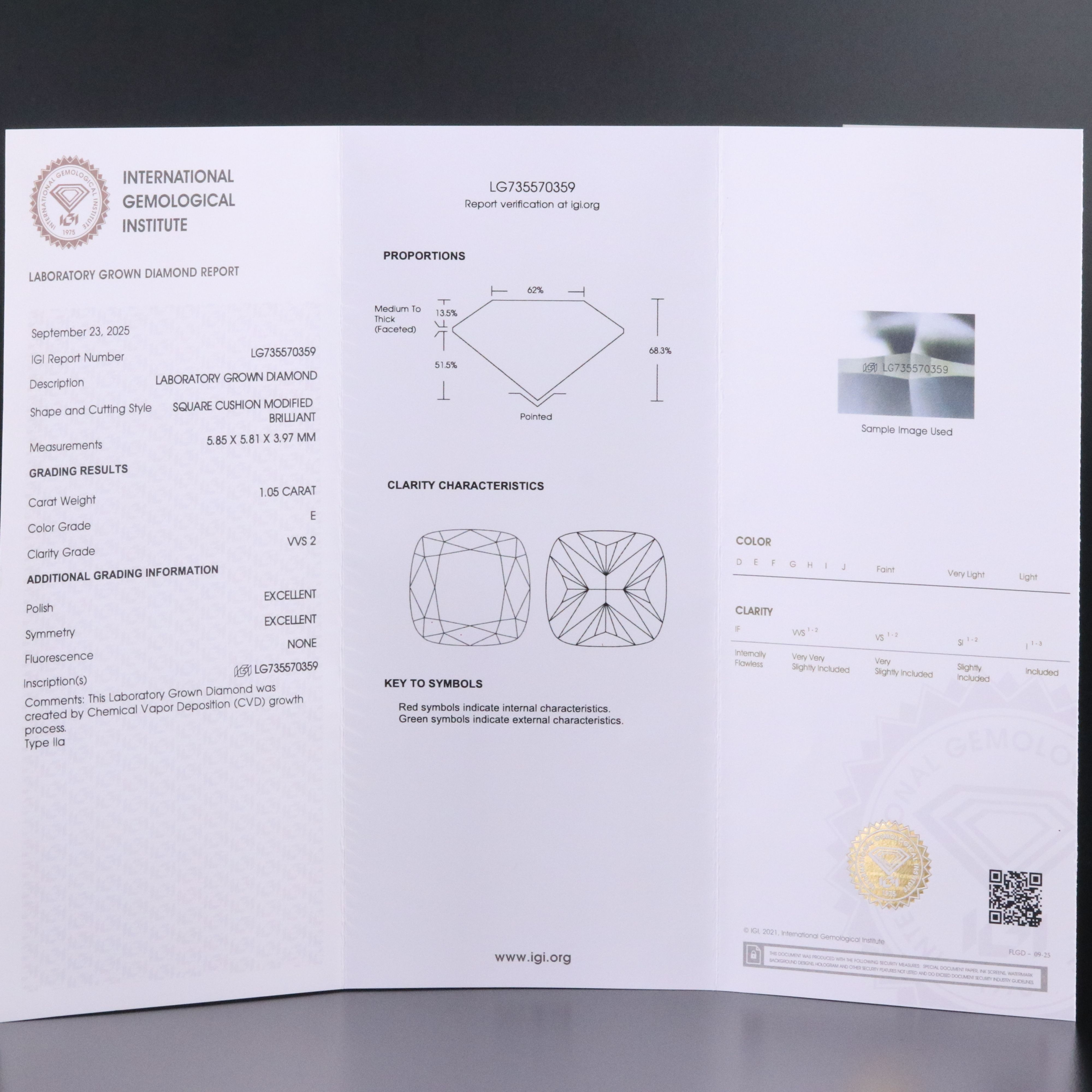 Loose 1.05 CT Lab Grown Diamond with IGI Report