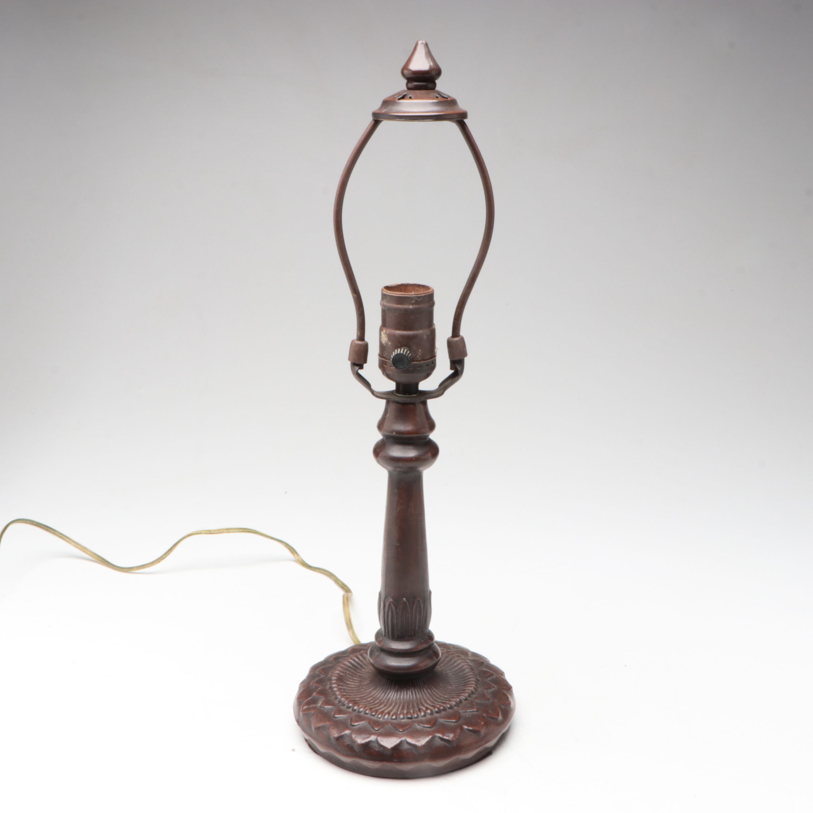 Art Nouveau Style Metal Table Lamp with Reverse Painted Floral Glass Shade