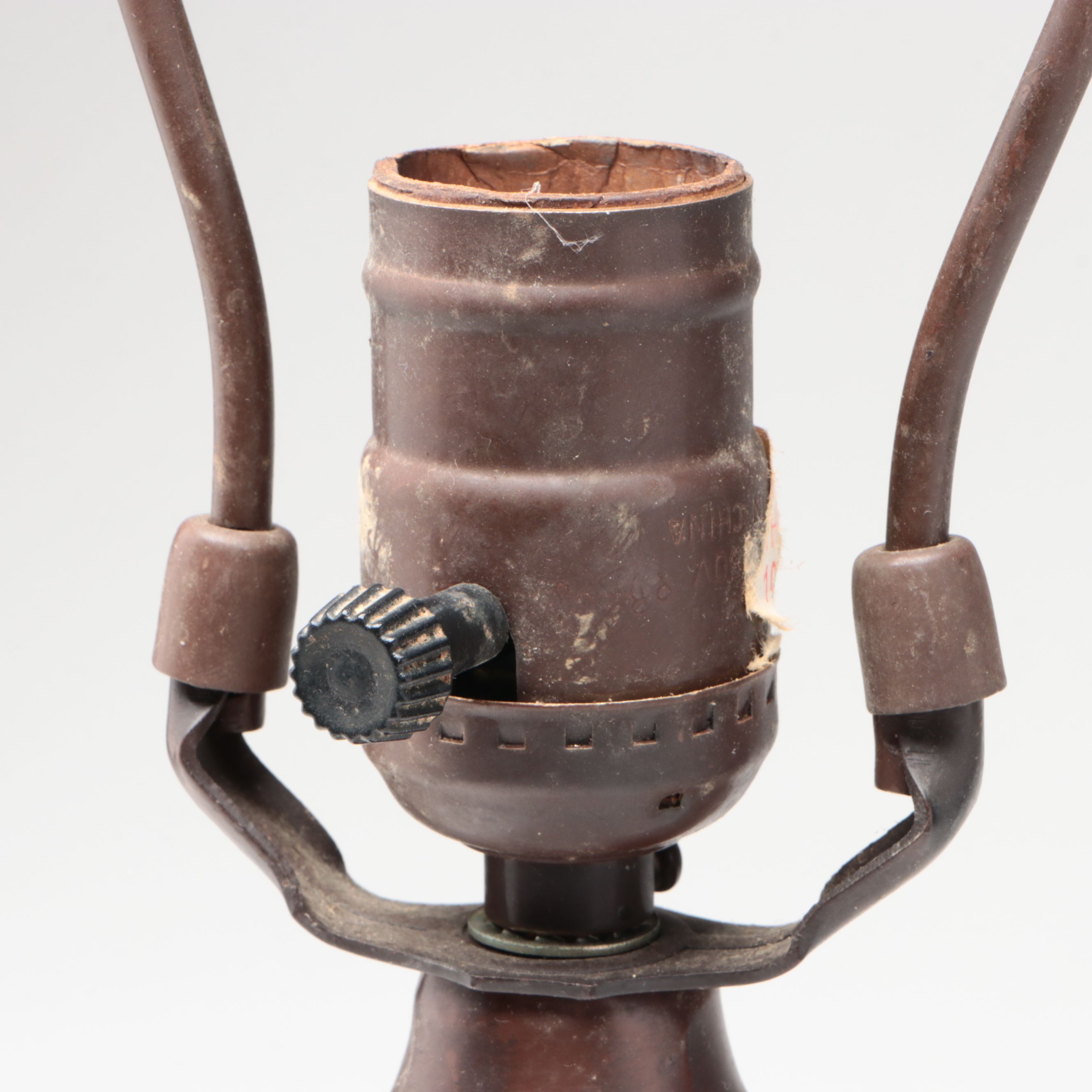 Art Nouveau Style Metal Table Lamp with Reverse Painted Floral Glass Shade