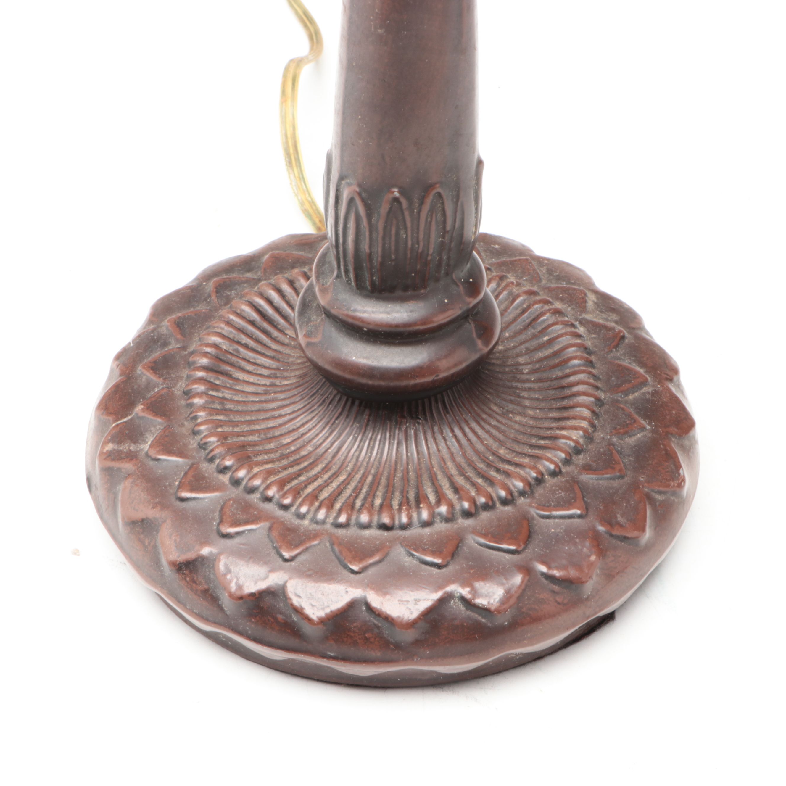 Art Nouveau Style Metal Table Lamp with Reverse Painted Floral Glass Shade