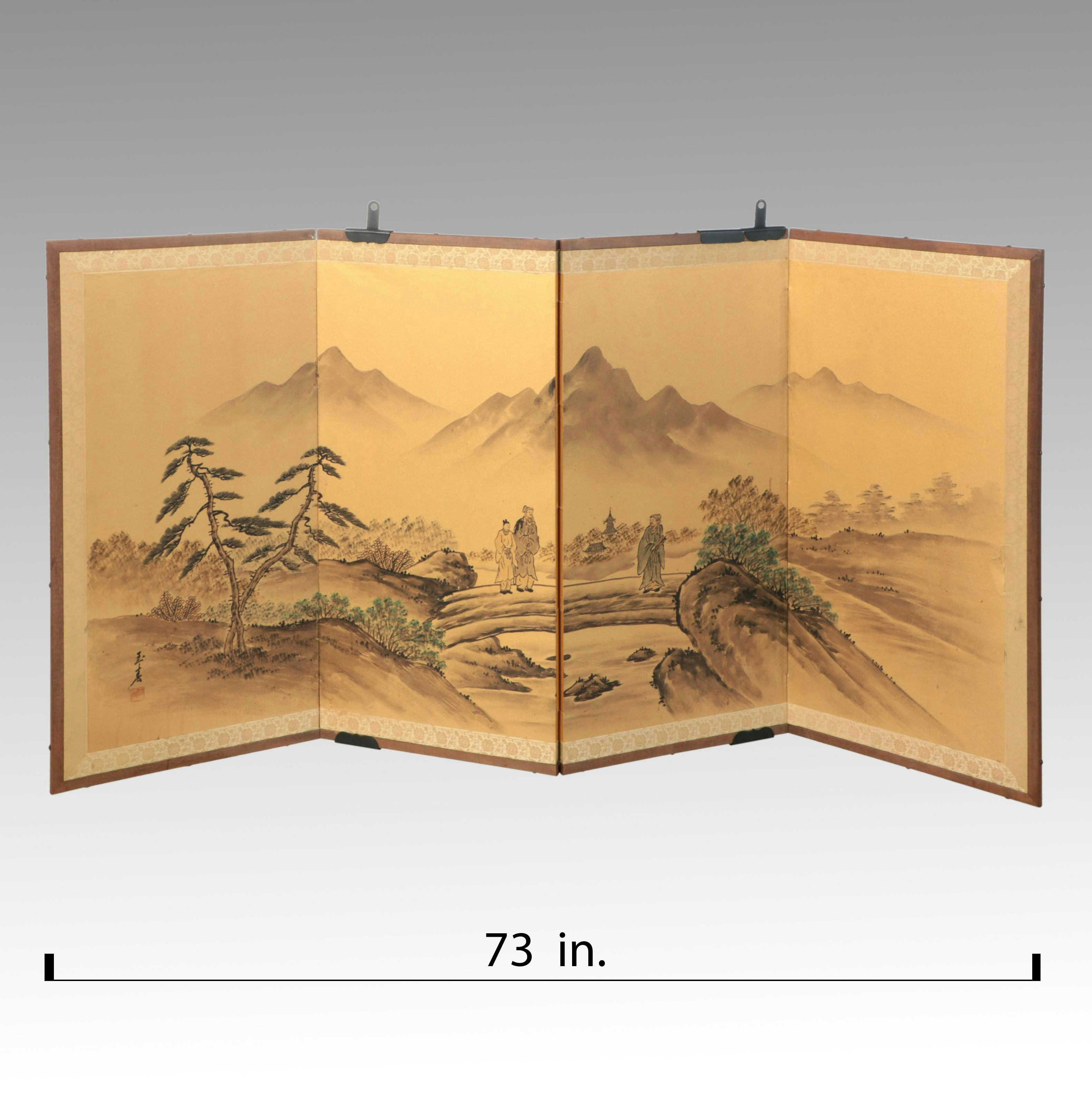 Japanese Hand-Painted Four-Panel Byōbu