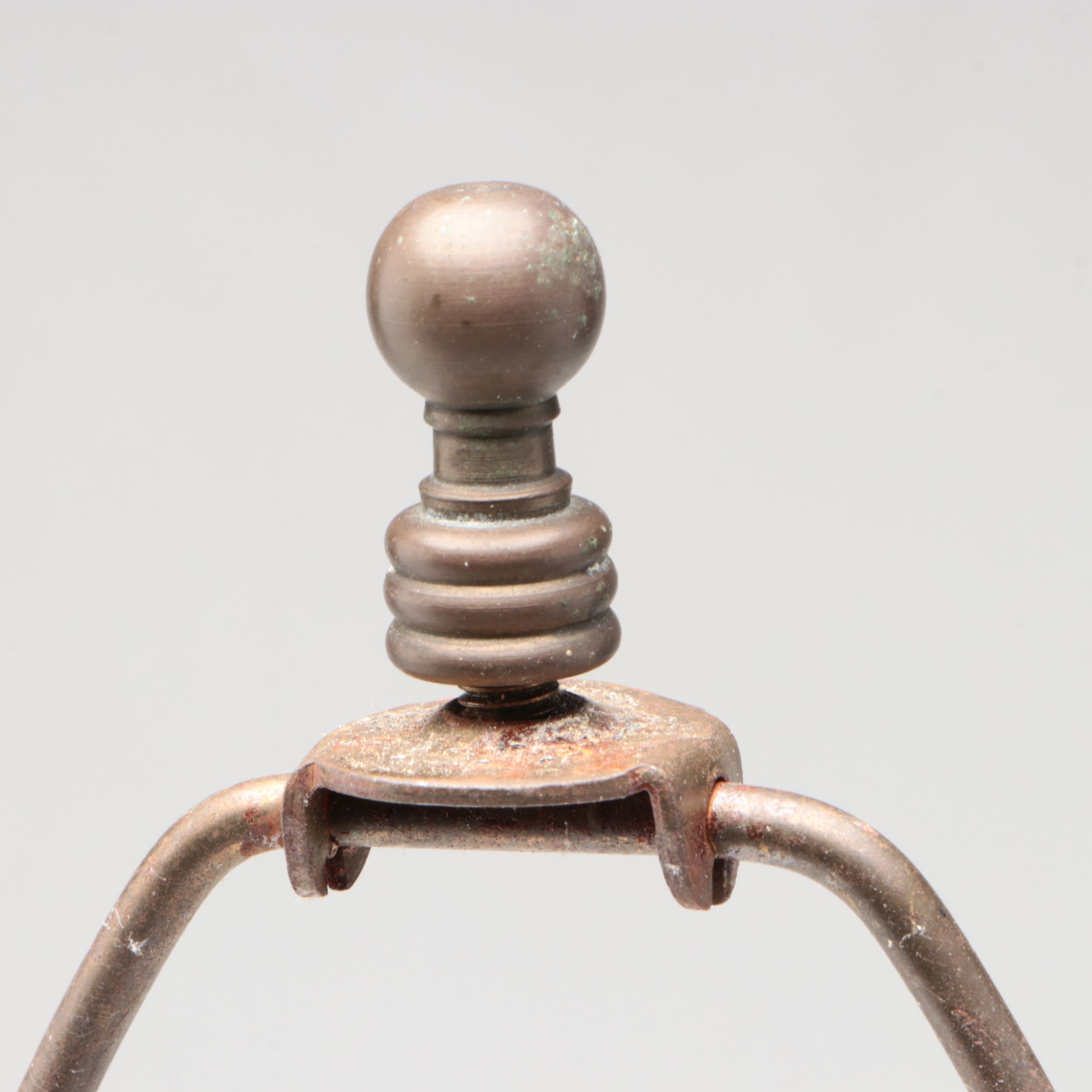 Art Nouveau Style Metal Table Lamp with Blue Slag Glass Shade