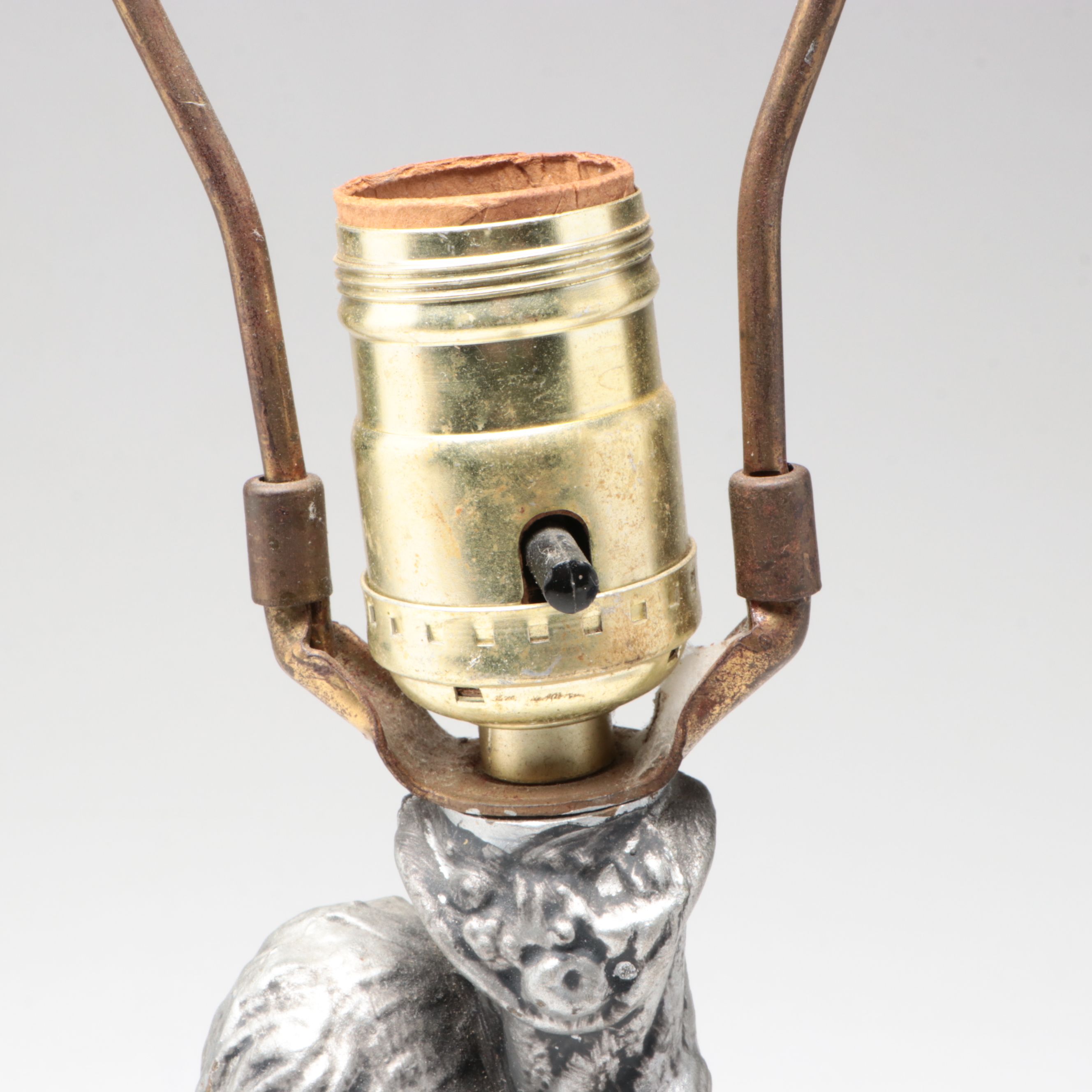 Art Nouveau Style Metal Table Lamp with Blue Slag Glass Shade