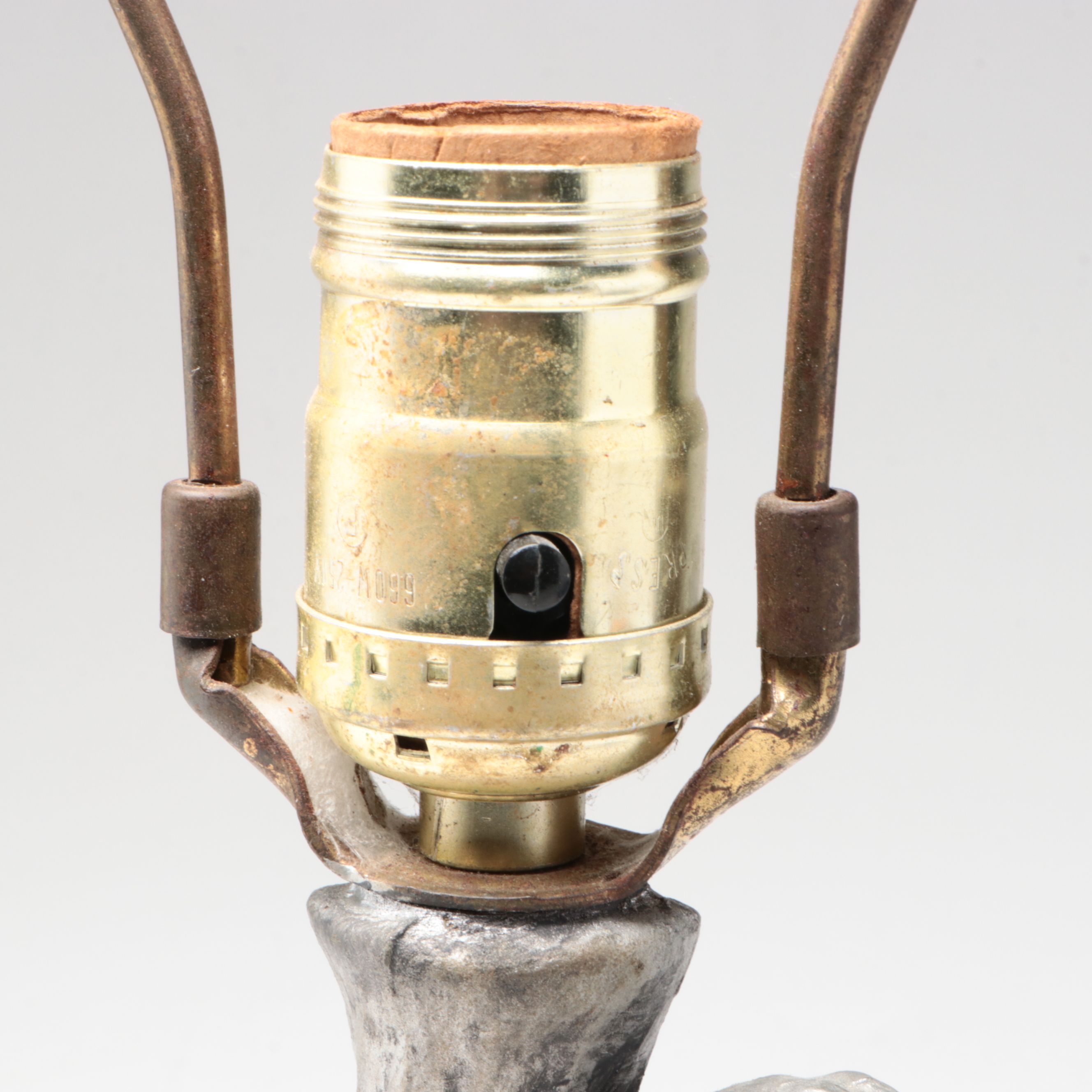 Art Nouveau Style Metal Table Lamp with Blue Slag Glass Shade