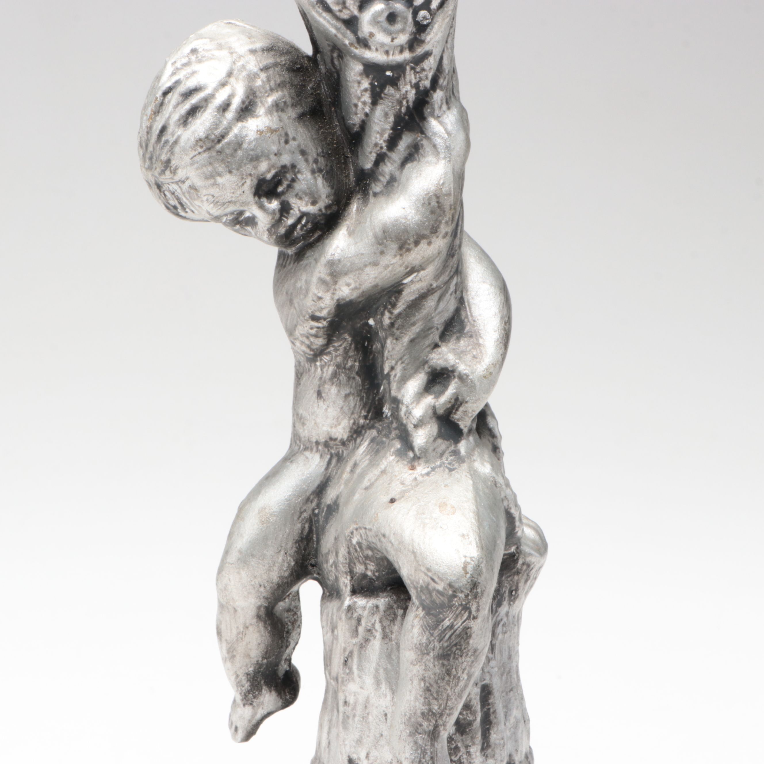 Art Nouveau Style Metal Table Lamp with Blue Slag Glass Shade