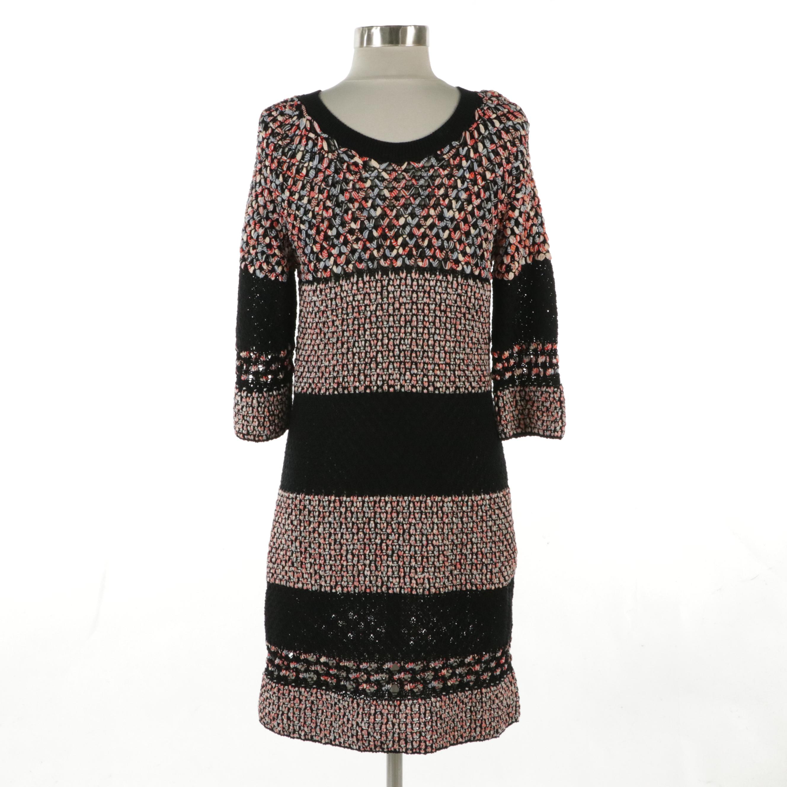 Chanel Multicolored Cotton & Silk Open Knit Knee-Length Dress with CC Buttons