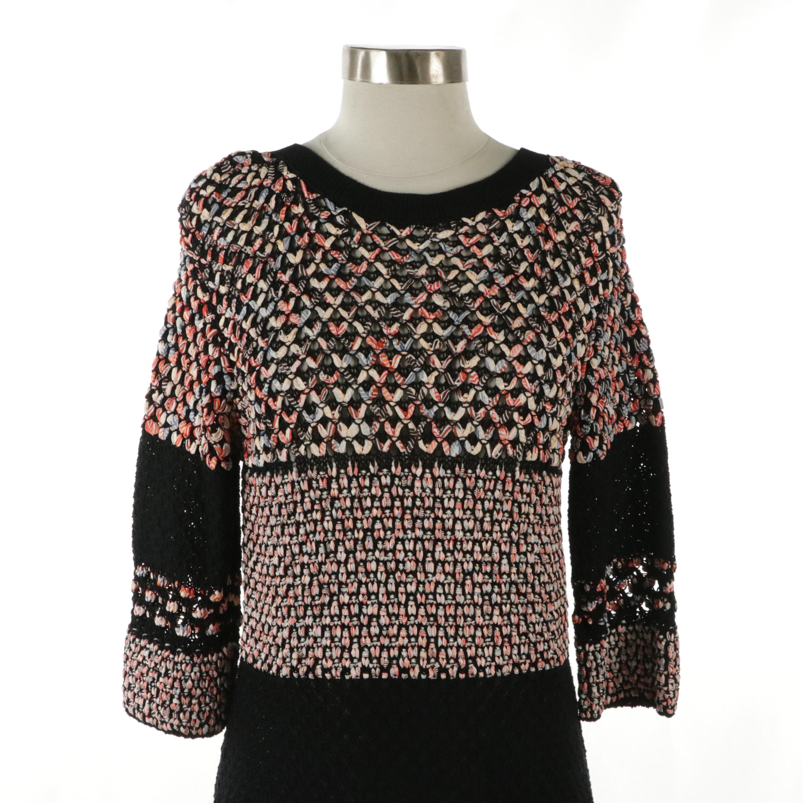 Chanel Multicolored Cotton & Silk Open Knit Knee-Length Dress with CC Buttons