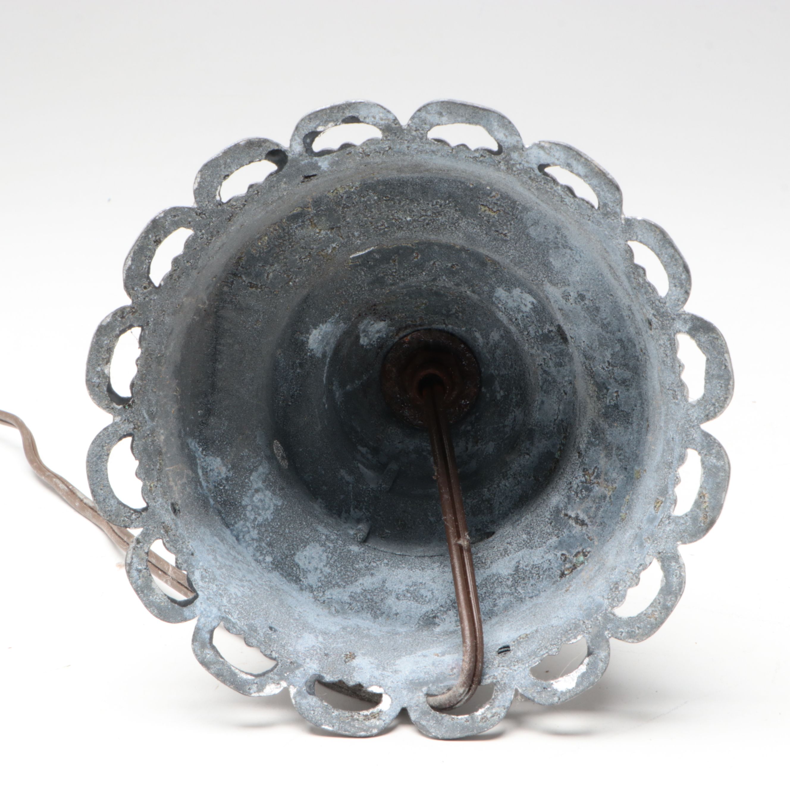 Art Nouveau Style Metal Table Lamp with Blue Slag Glass Shade