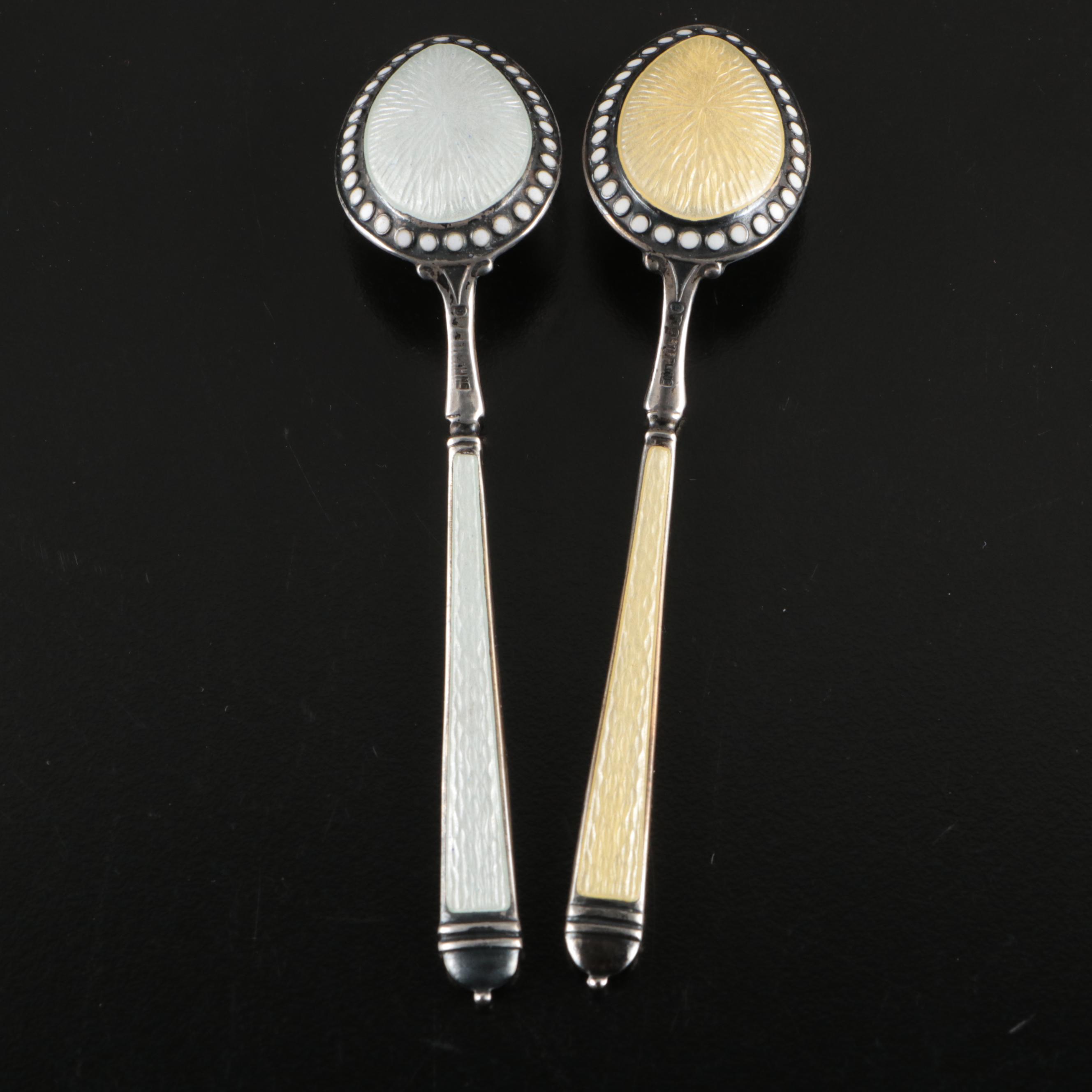 Sterling Silver and Guilloché Enamel Demitasse Spoon Set
