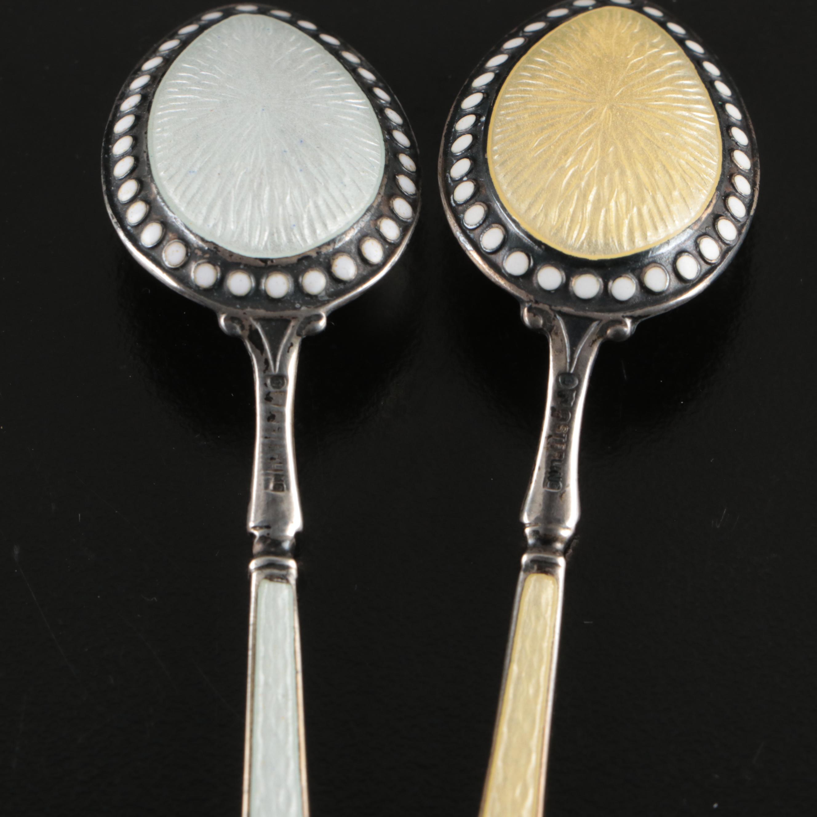 Sterling Silver and Guilloché Enamel Demitasse Spoon Set