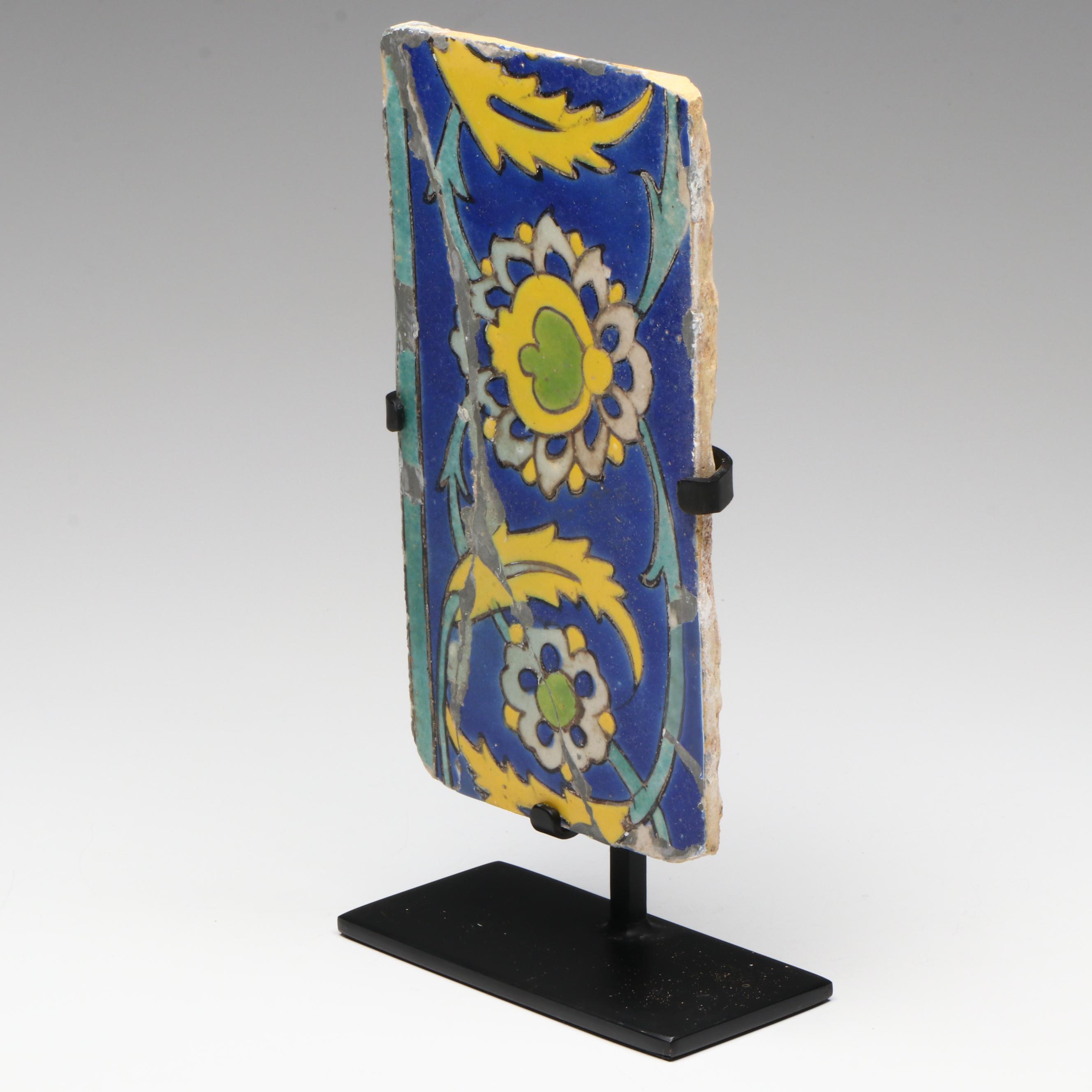 Antique Safavid Cuerda Seca Border Pottery, 17th Century