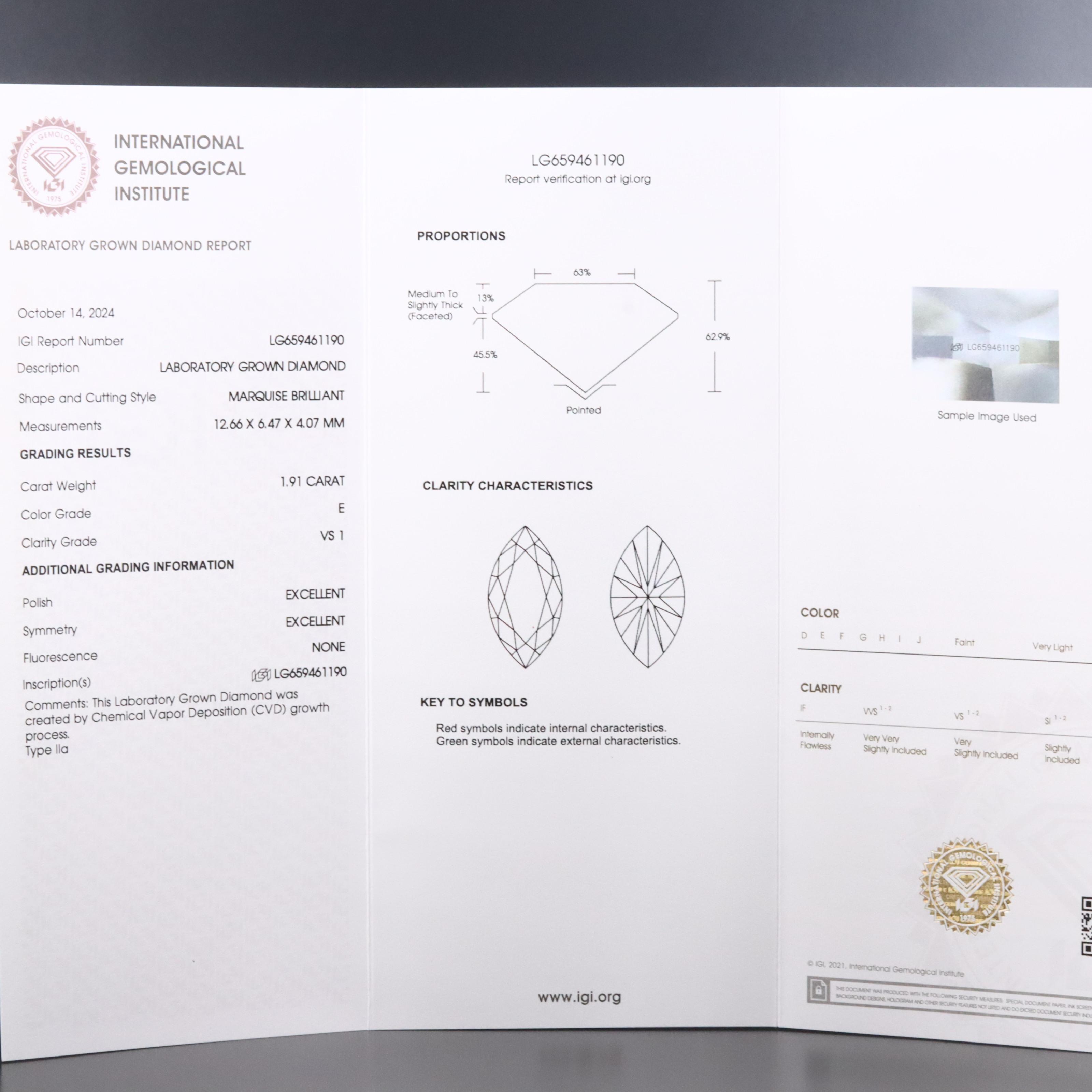 Loose 1.91 CT Lab Grown Diamond with IGI Report