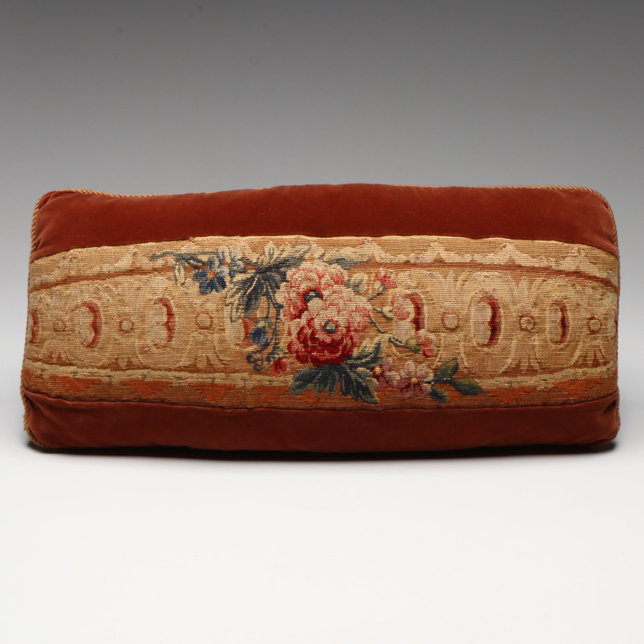 Antique Silk Needlepoint Panel Pillow