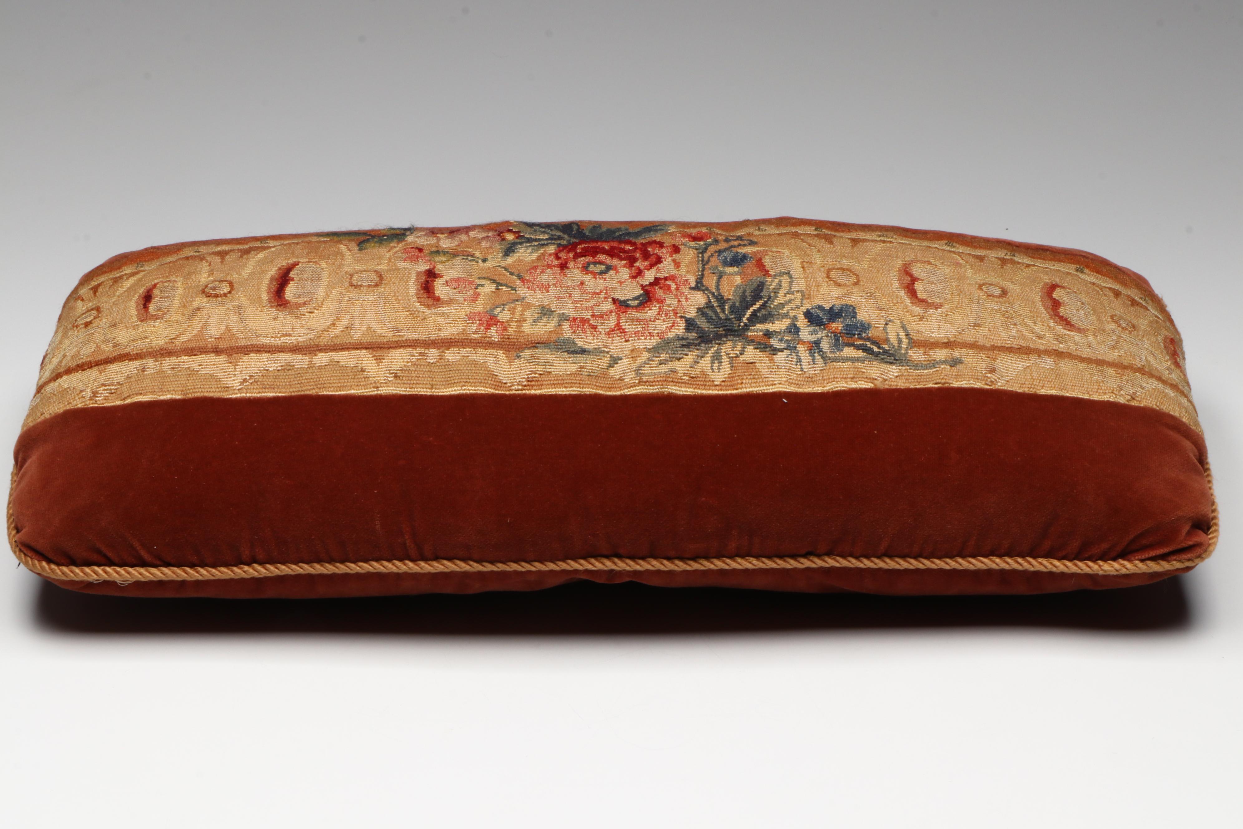 Antique Silk Needlepoint Panel Pillow