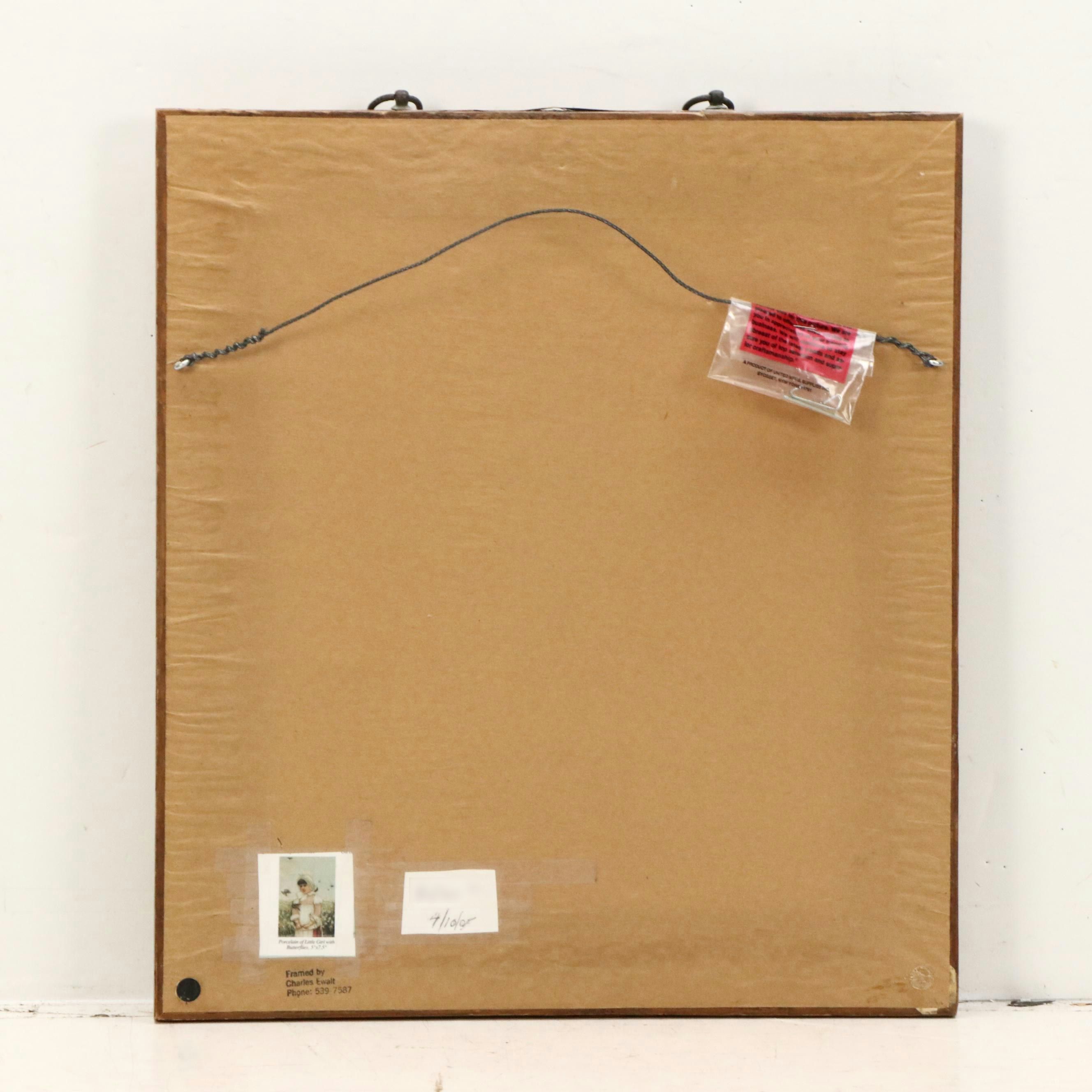 Hand-Painted Porcelain Plaque Depicting Girl in Field of Wildflowers