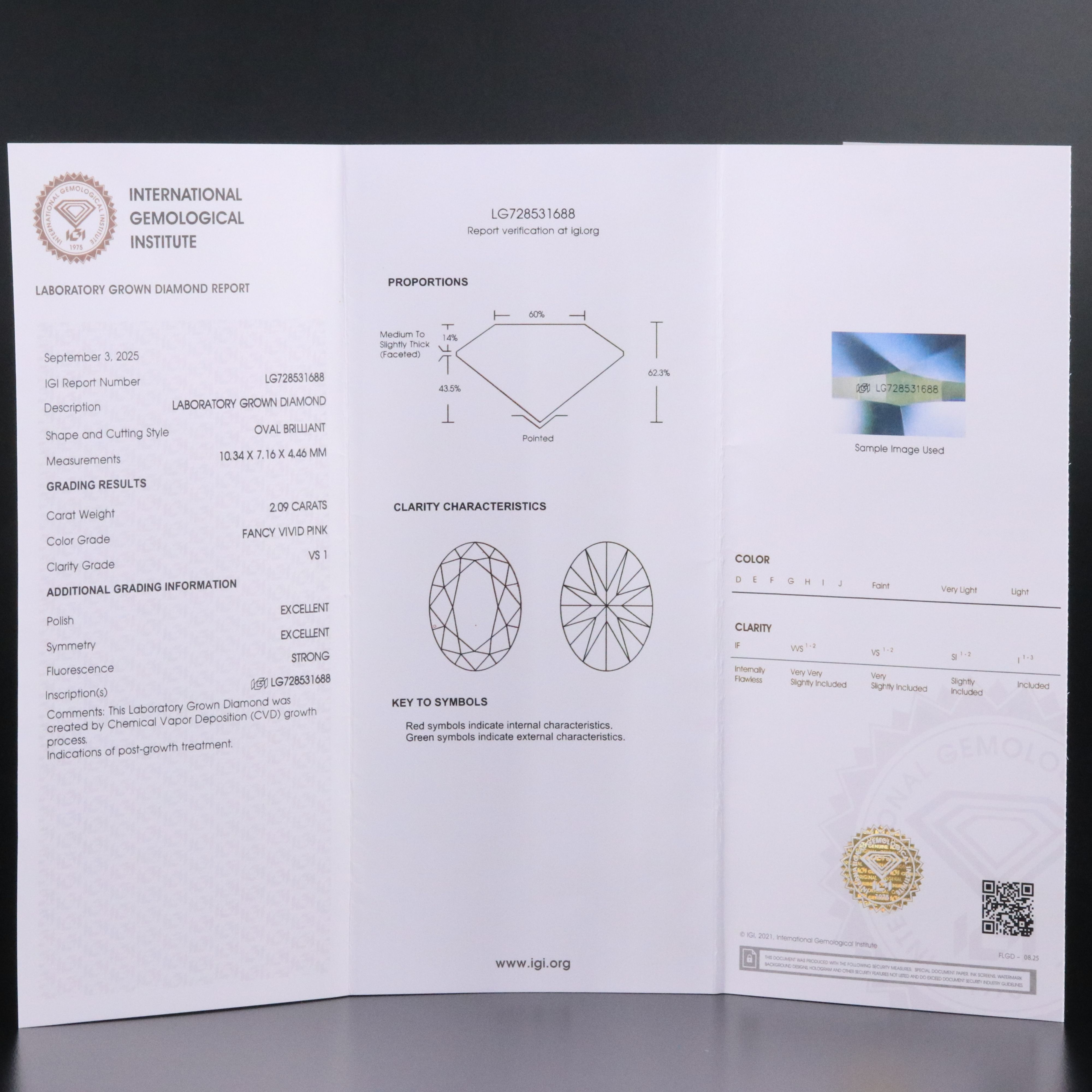 Loose 2.09 CT Fancy Vivid Pink Lab Grown Diamond with IGI Report