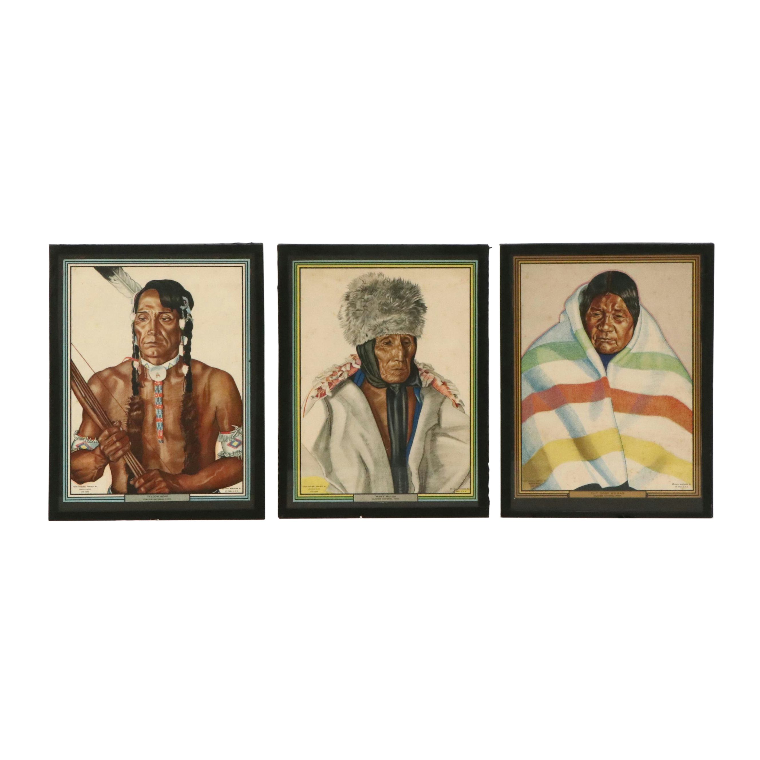 After Winold Reiss Indigenous American Portraits Color Halftones, Mid-Century