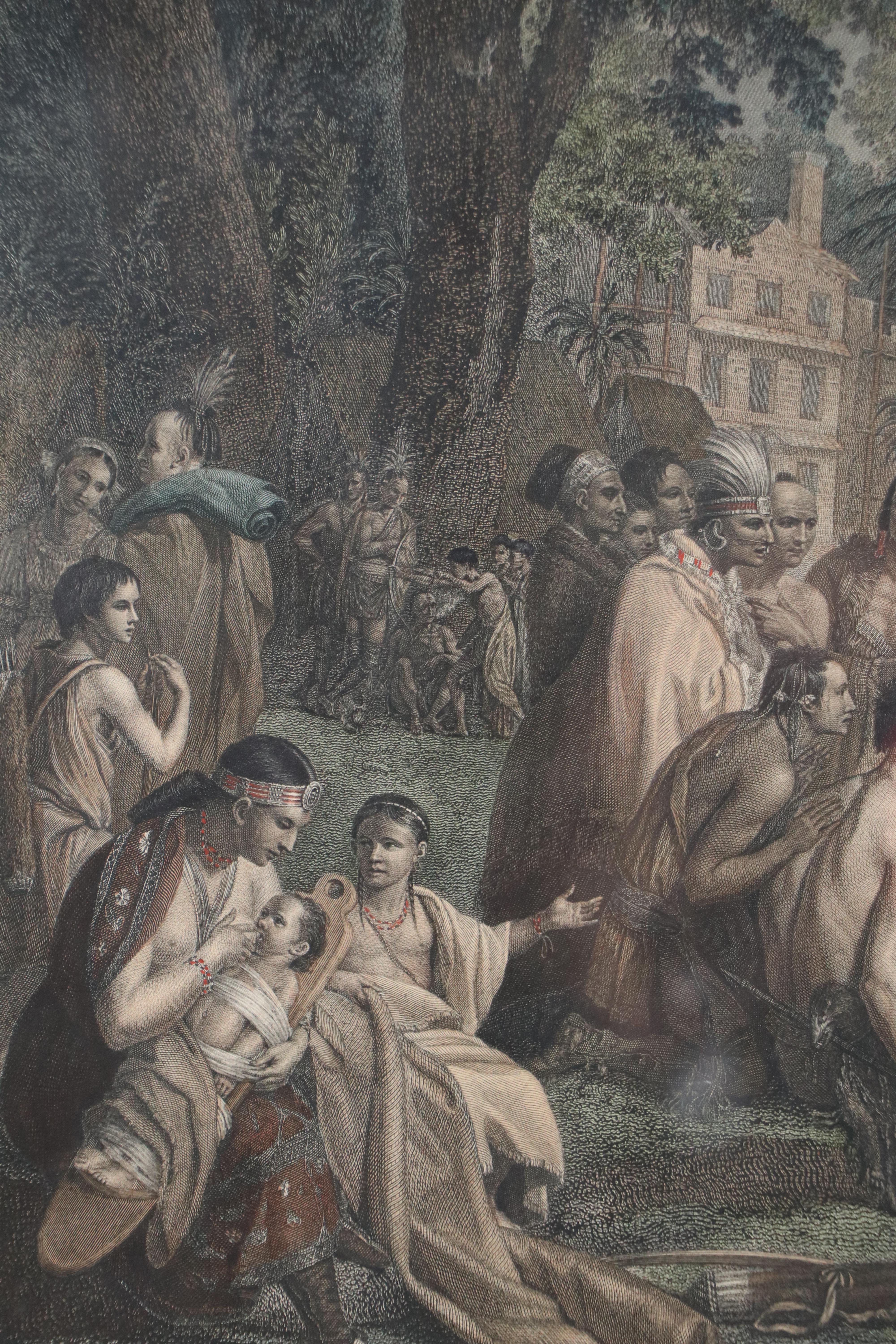 After Benjamin West Hand-Colored Engraving "Penn's Treaty with the Indians"