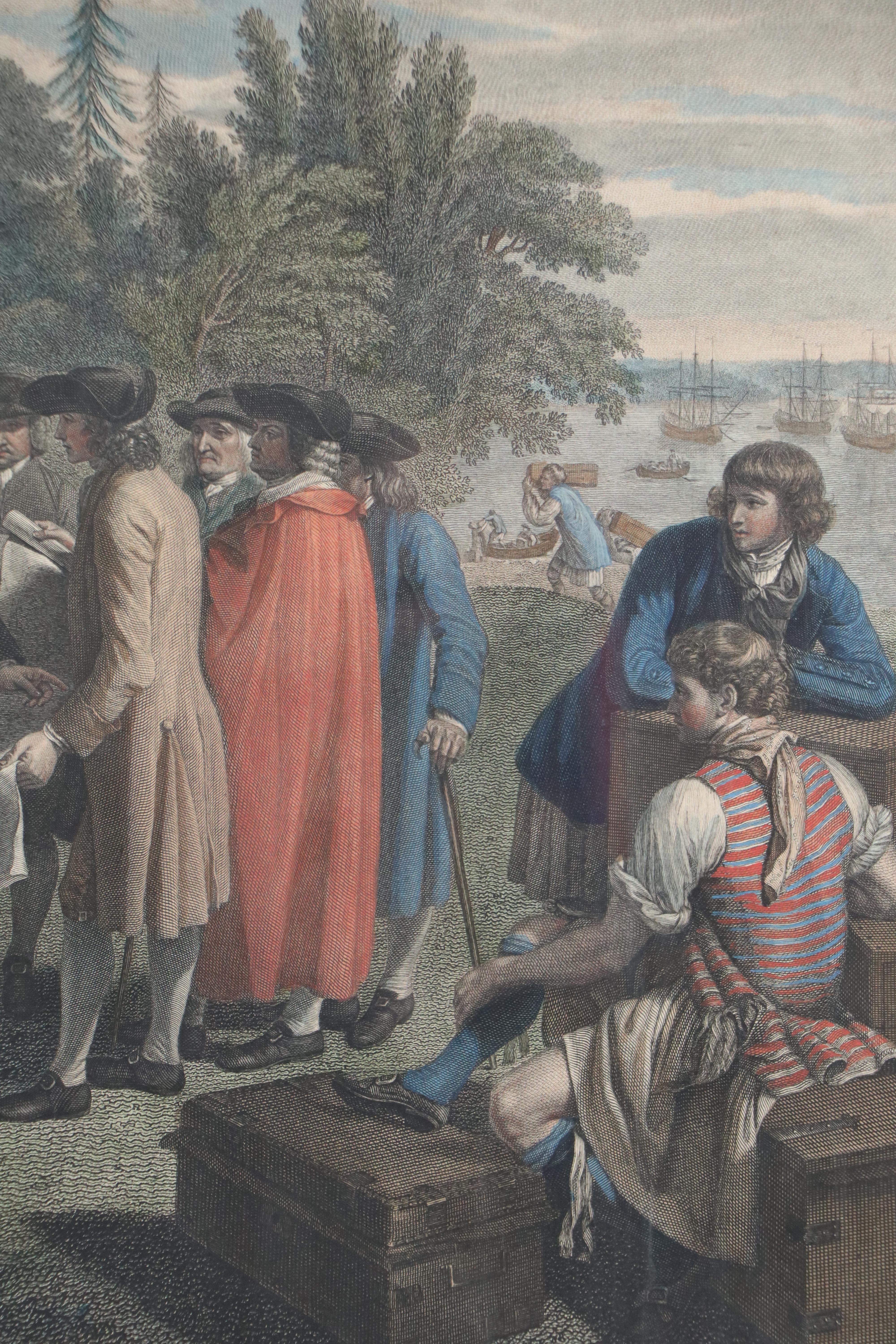 After Benjamin West Hand-Colored Engraving "Penn's Treaty with the Indians"