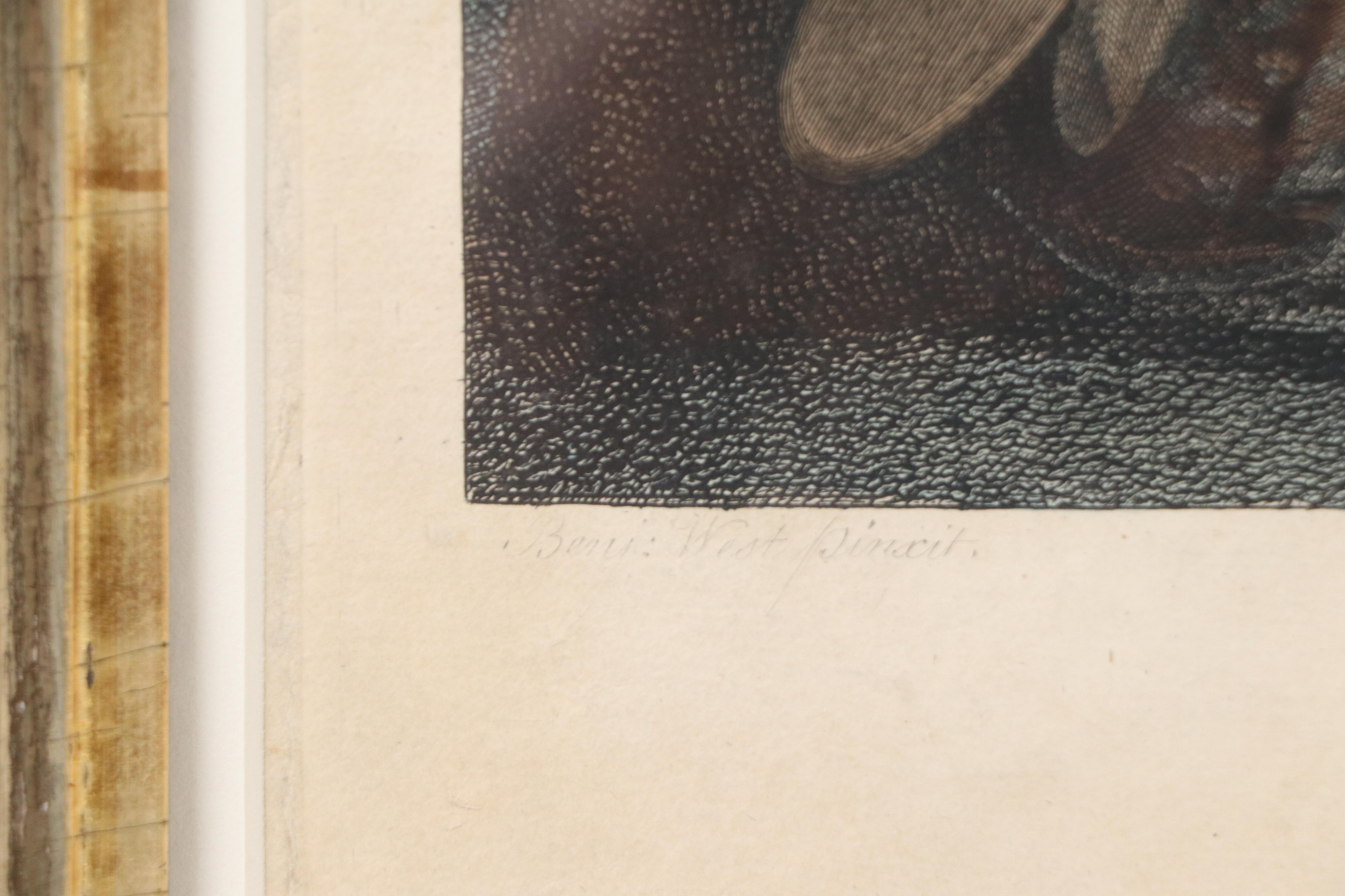 After Benjamin West Hand-Colored Engraving "Penn's Treaty with the Indians"