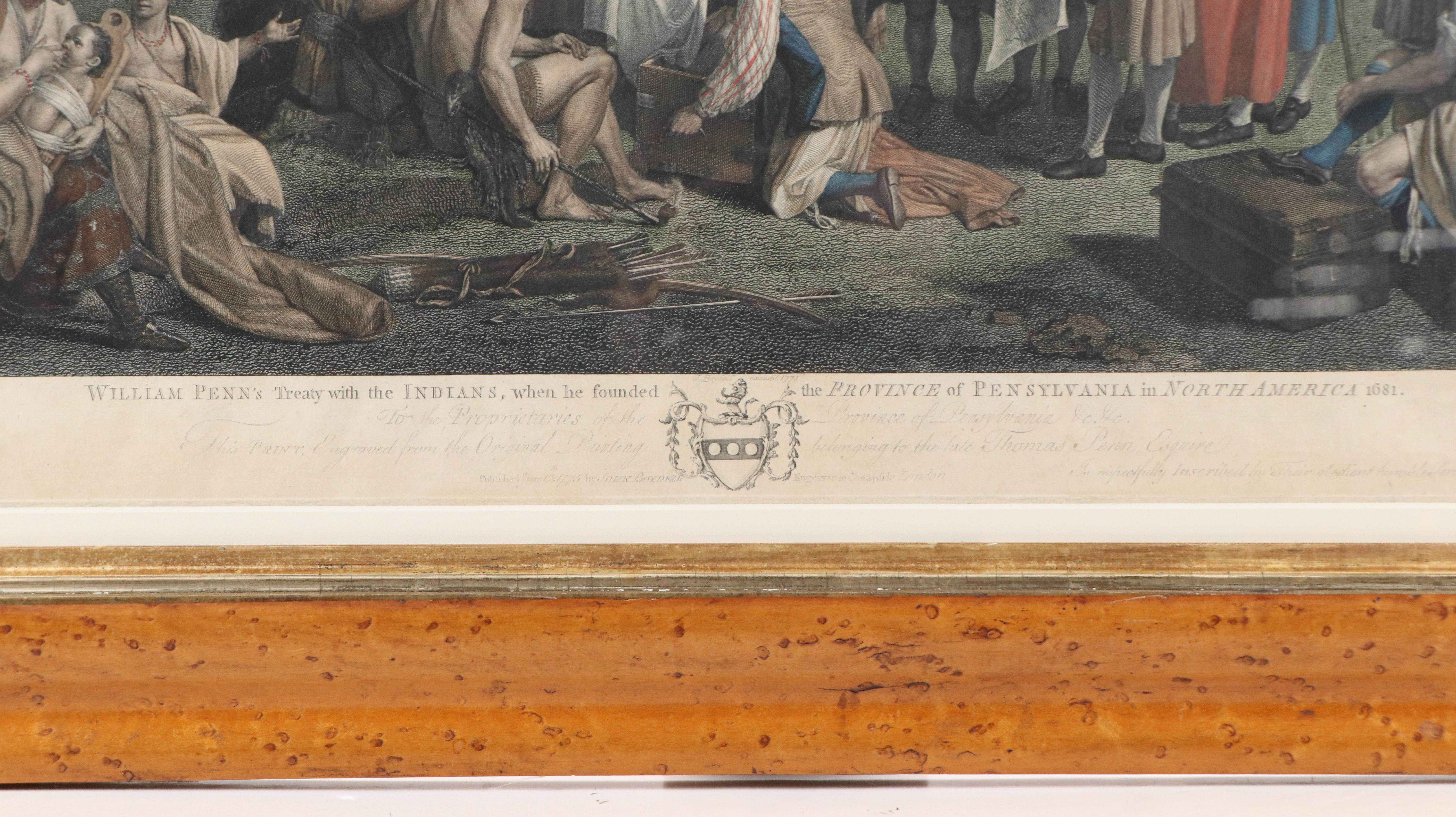 After Benjamin West Hand-Colored Engraving "Penn's Treaty with the Indians"