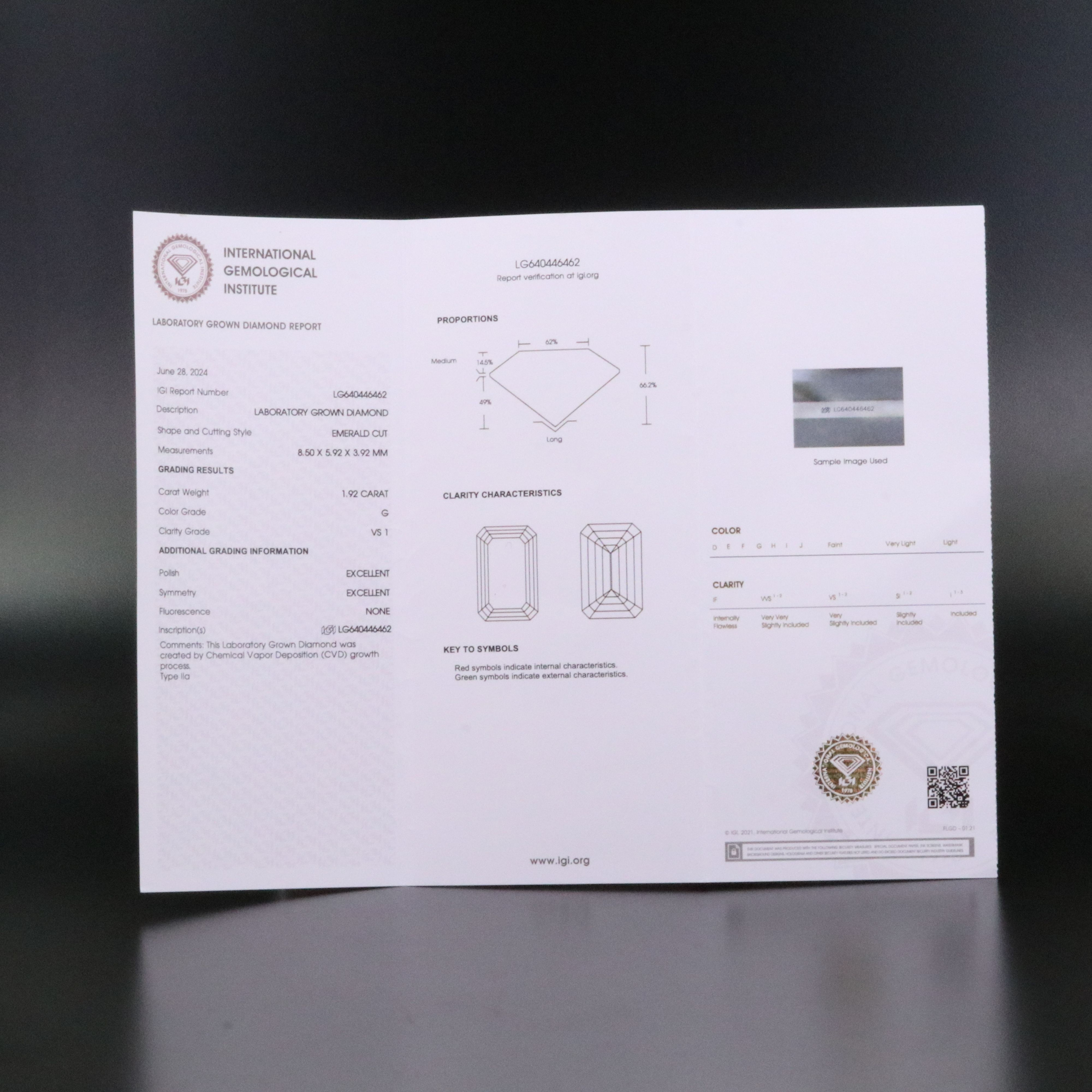 Loose 1.92 CT Lab Grown Diamond with IGI Report