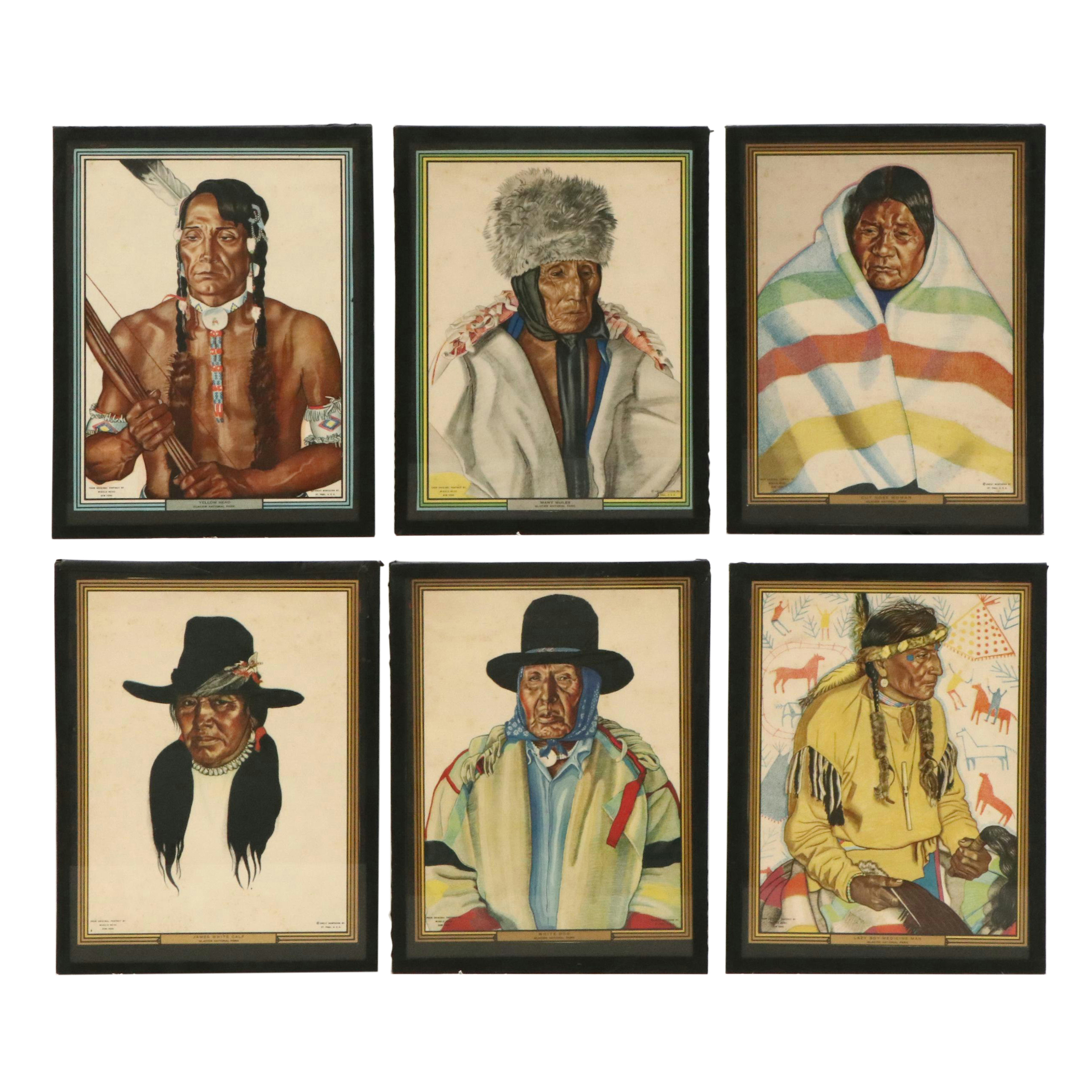 After Winold Reiss Indigenous American Portraits Color Halftones, Mid-Century