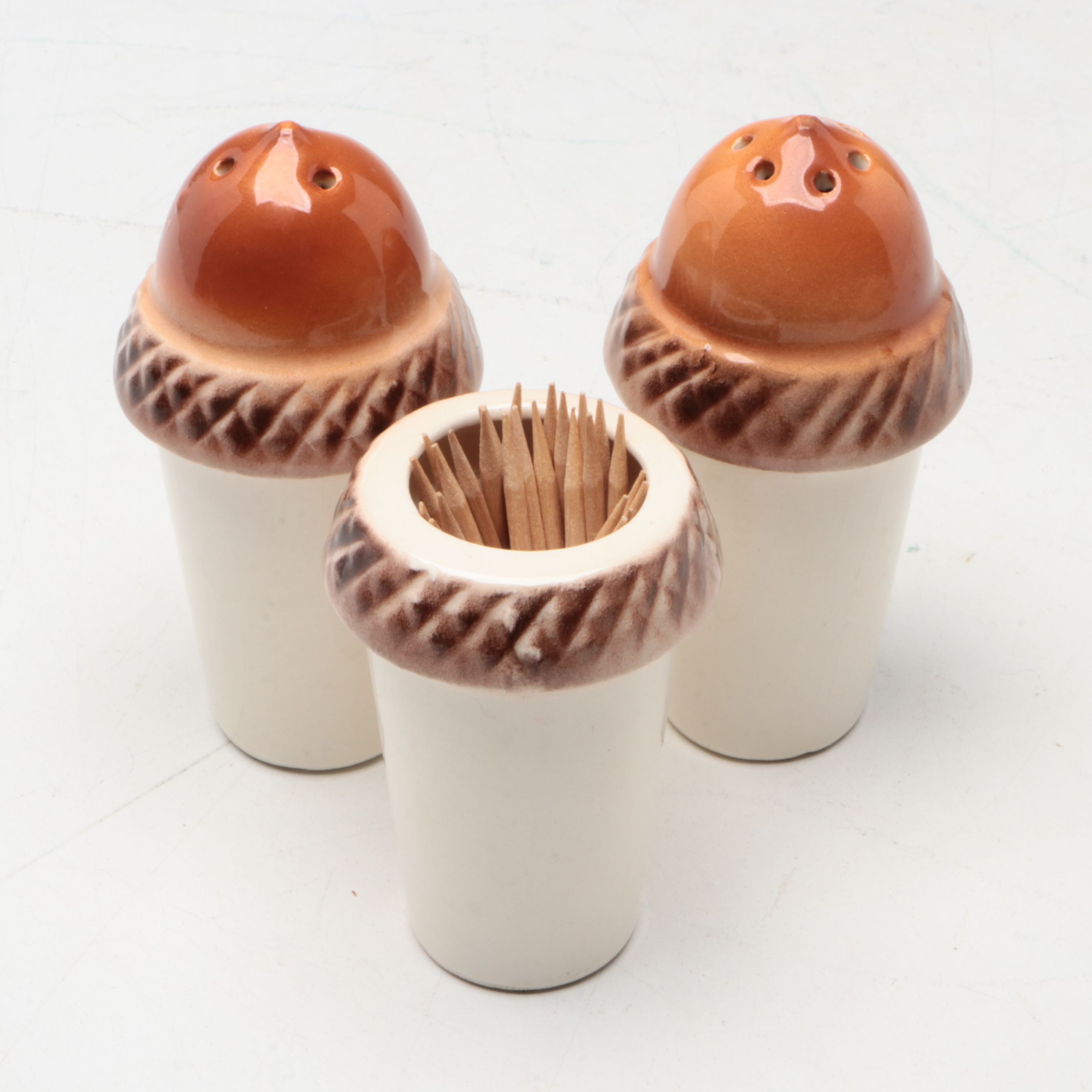 Vintage Sunkist Van Nuys Serving Set and Shakers in Autumn Themed White Ceramic