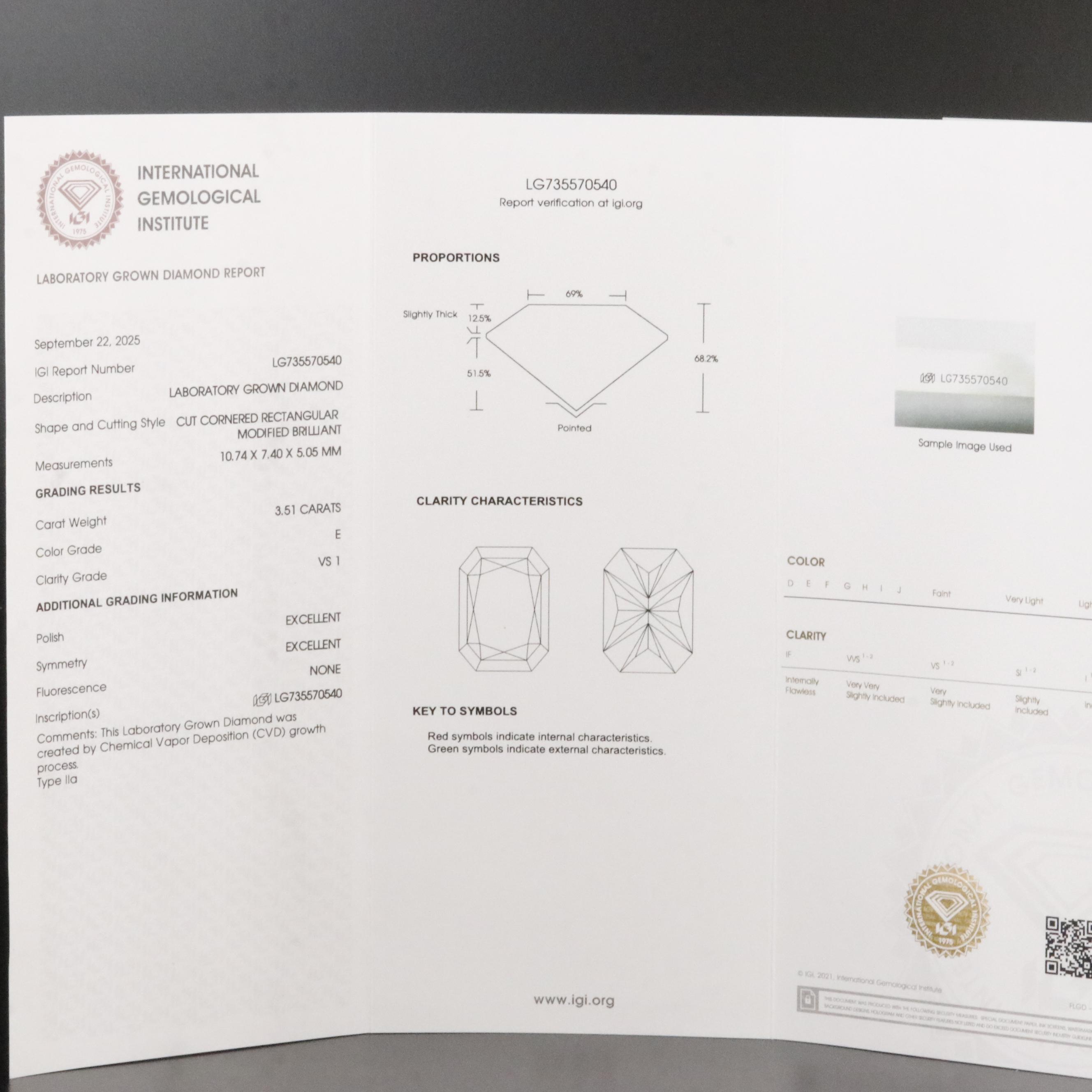 Loose 3.51 CT Lab Grown Diamond with IGI Report