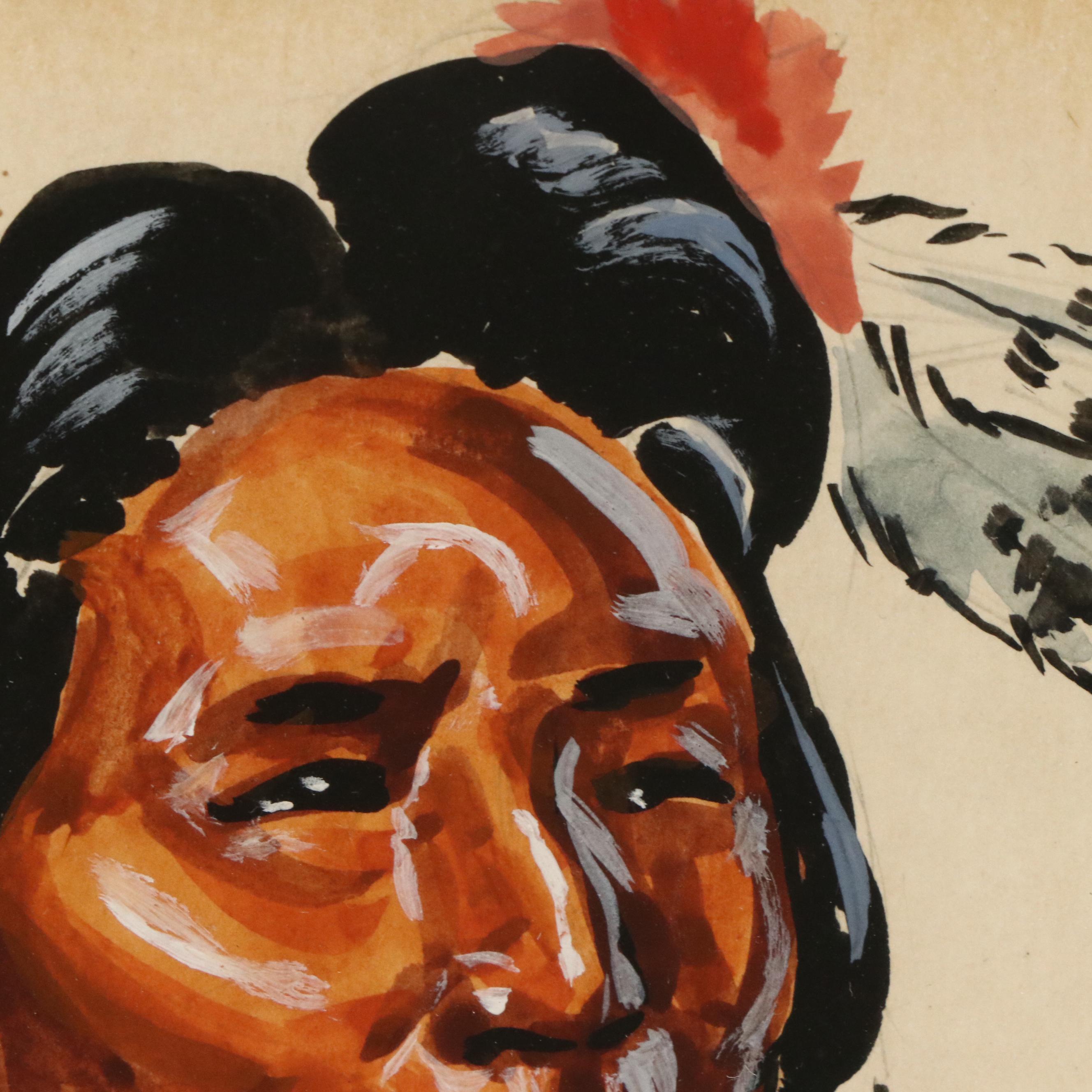 Nancy Paul McLaughlin Watercolor Portrait of an Indigenous Man