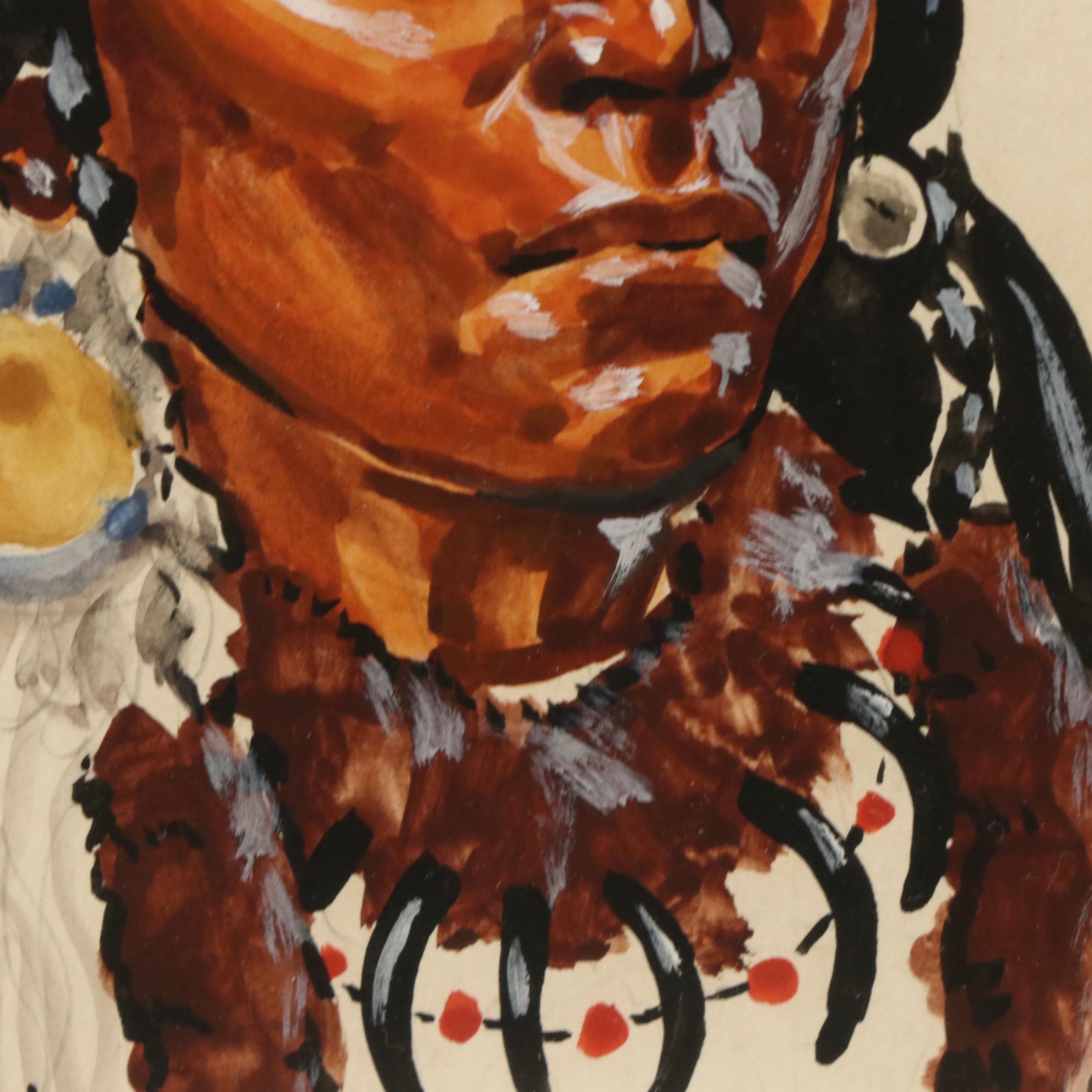 Nancy Paul McLaughlin Watercolor Portrait of an Indigenous Man