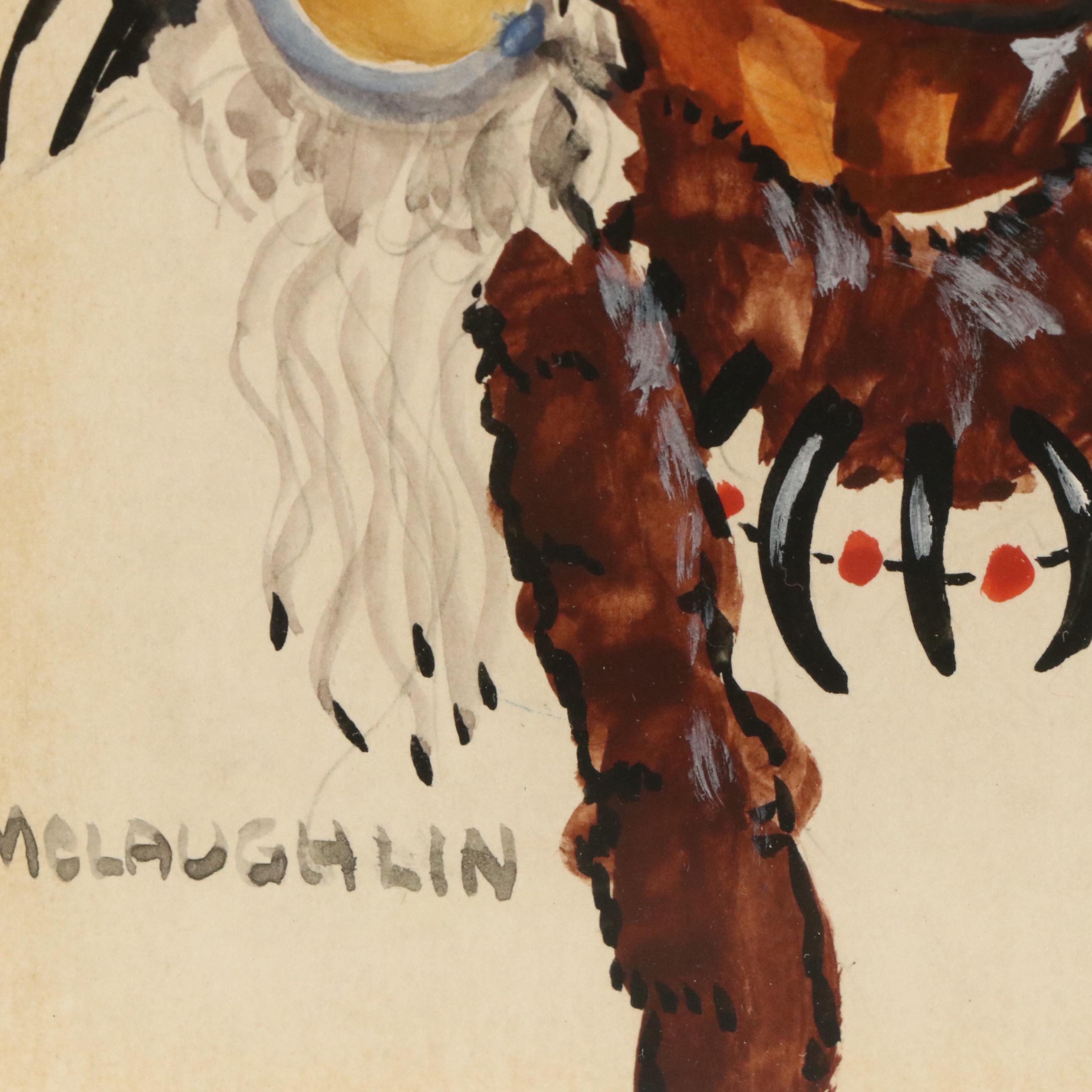 Nancy Paul McLaughlin Watercolor Portrait of an Indigenous Man