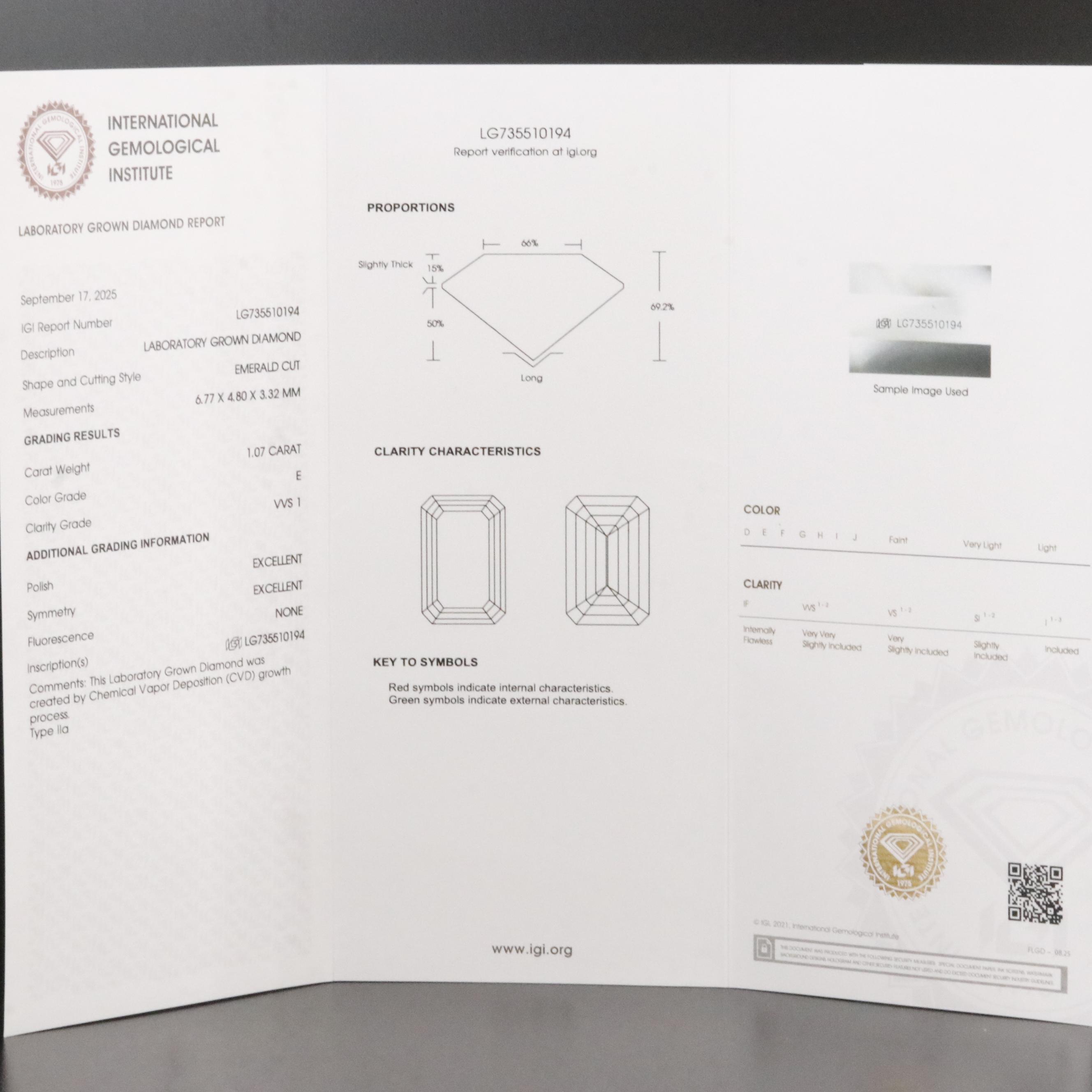 Loose 1.07 CT Lab Grown Diamond with IGI Report
