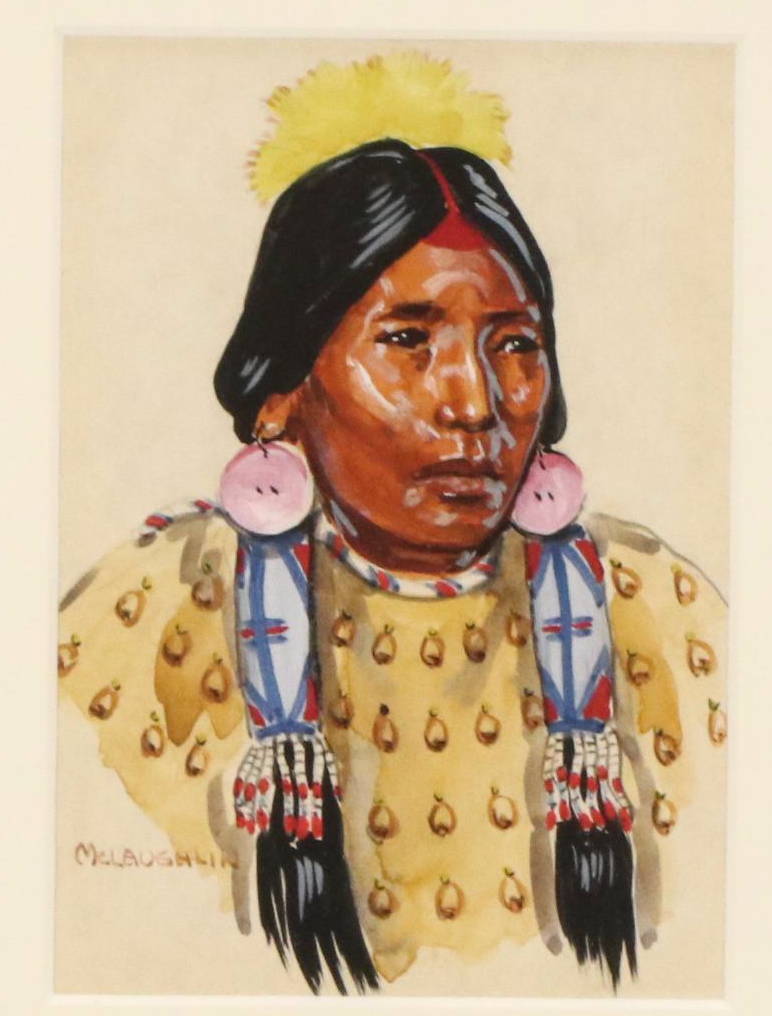 Nancy Paul McLaughlin Watercolor Portrait of Indigenous Woman