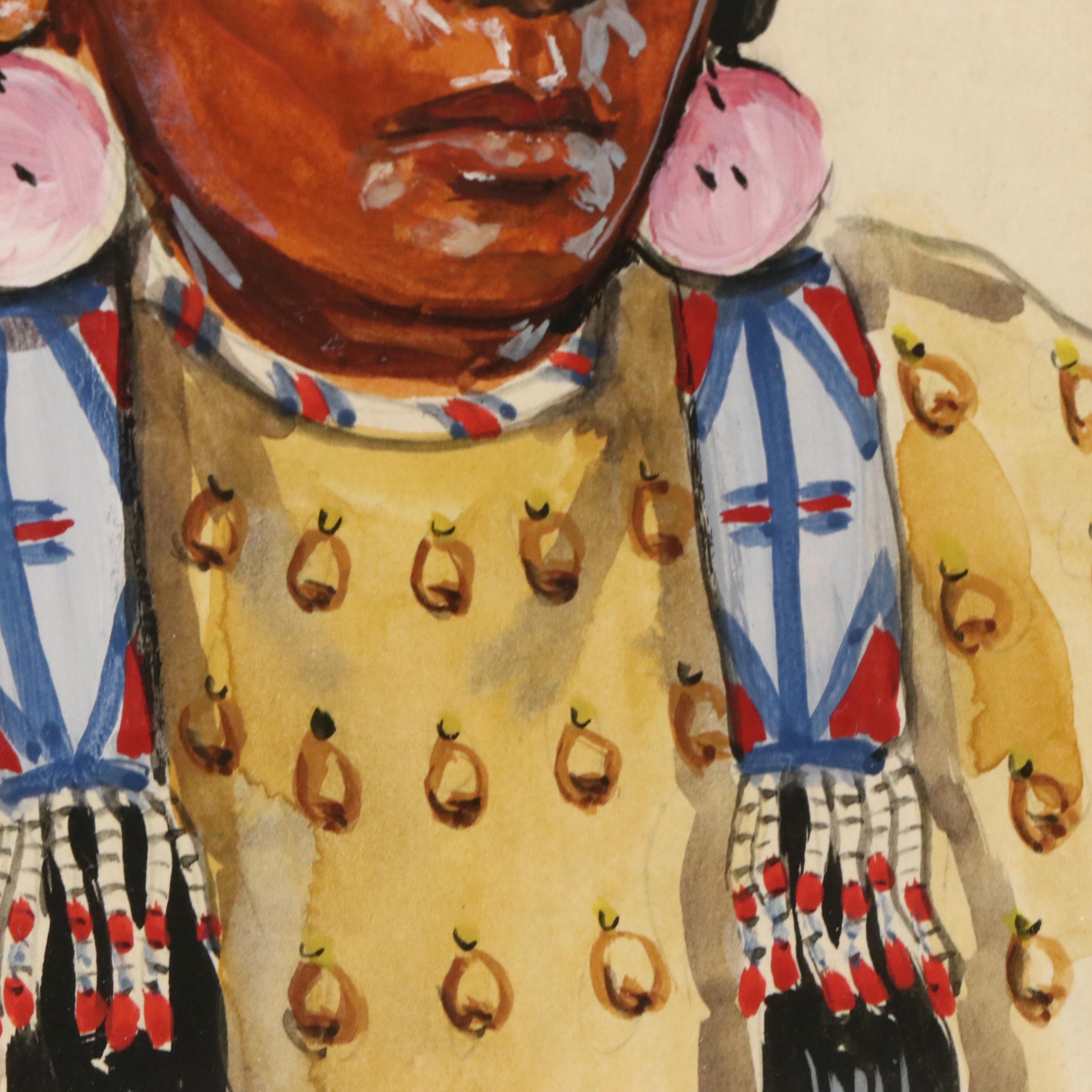 Nancy Paul McLaughlin Watercolor Portrait of Indigenous Woman