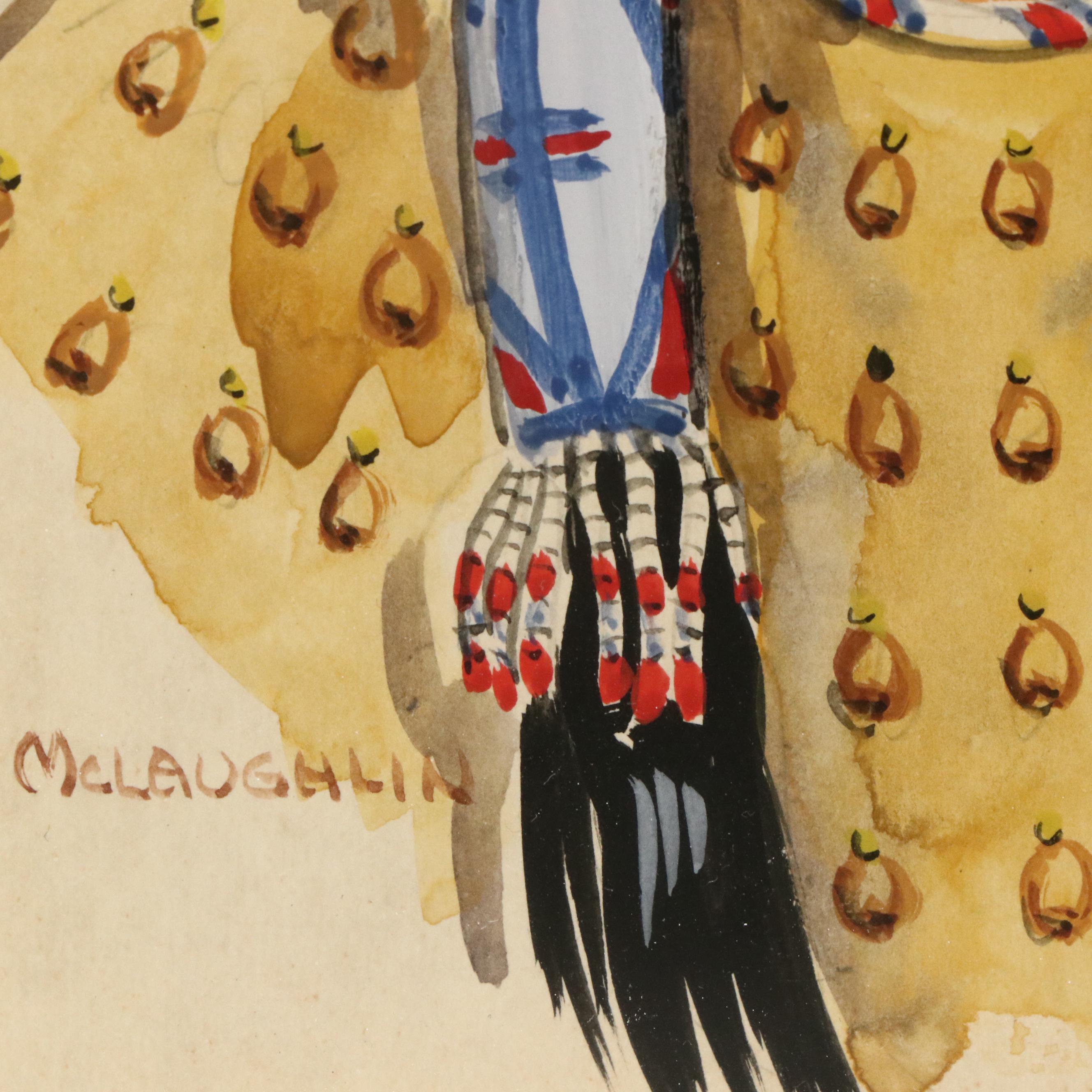 Nancy Paul McLaughlin Watercolor Portrait of Indigenous Woman