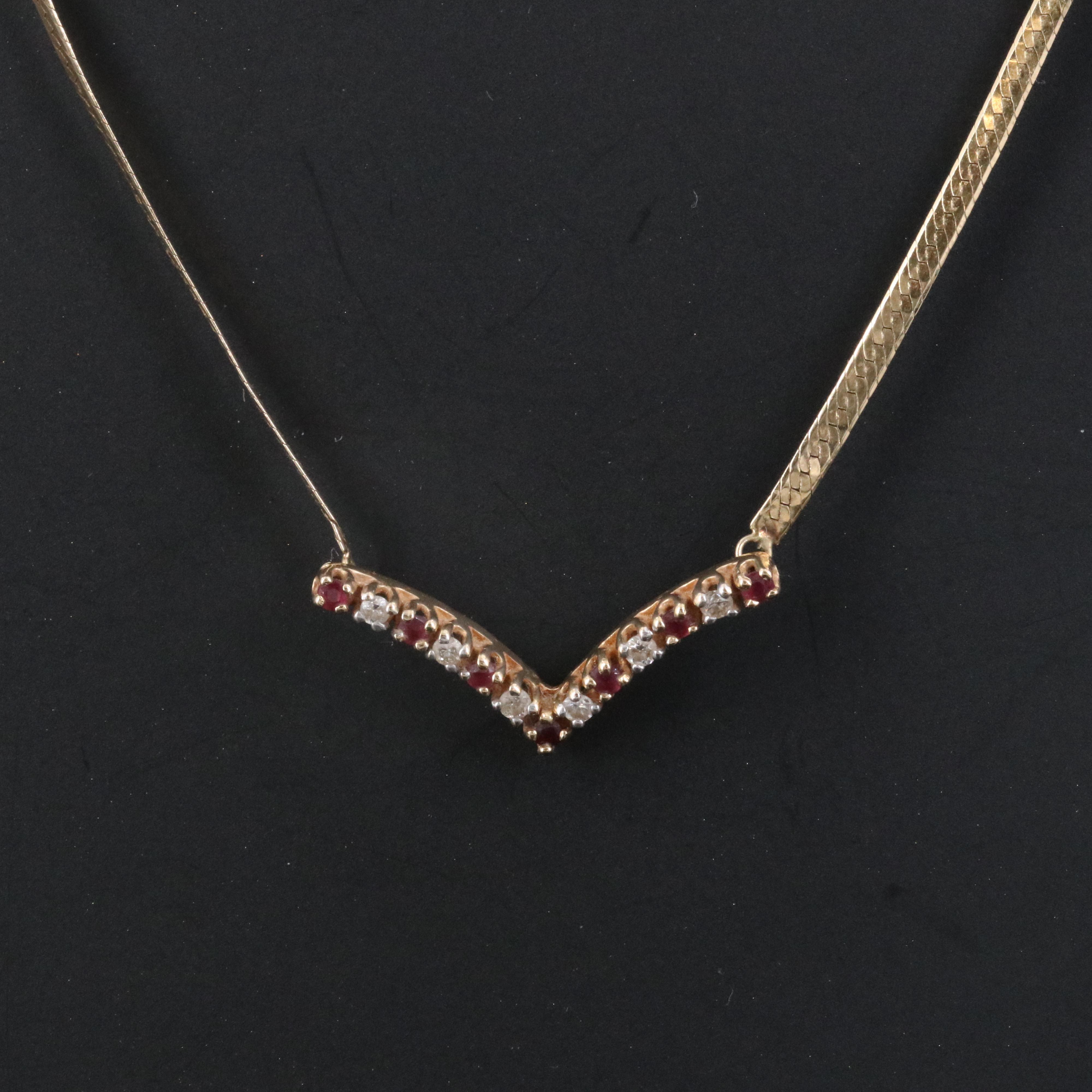 14K Ruby and Diamond Chevron Necklace