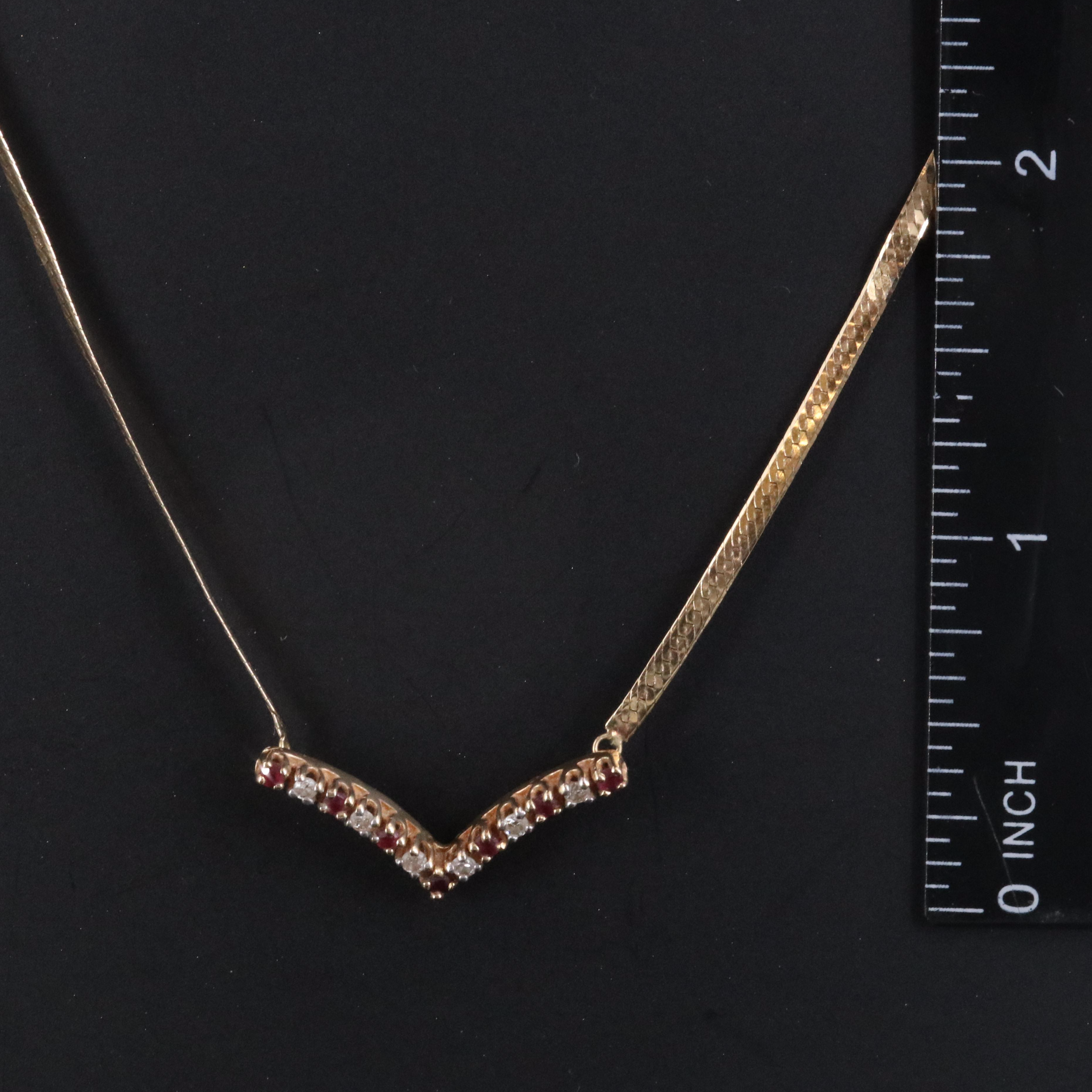 14K Ruby and Diamond Chevron Necklace