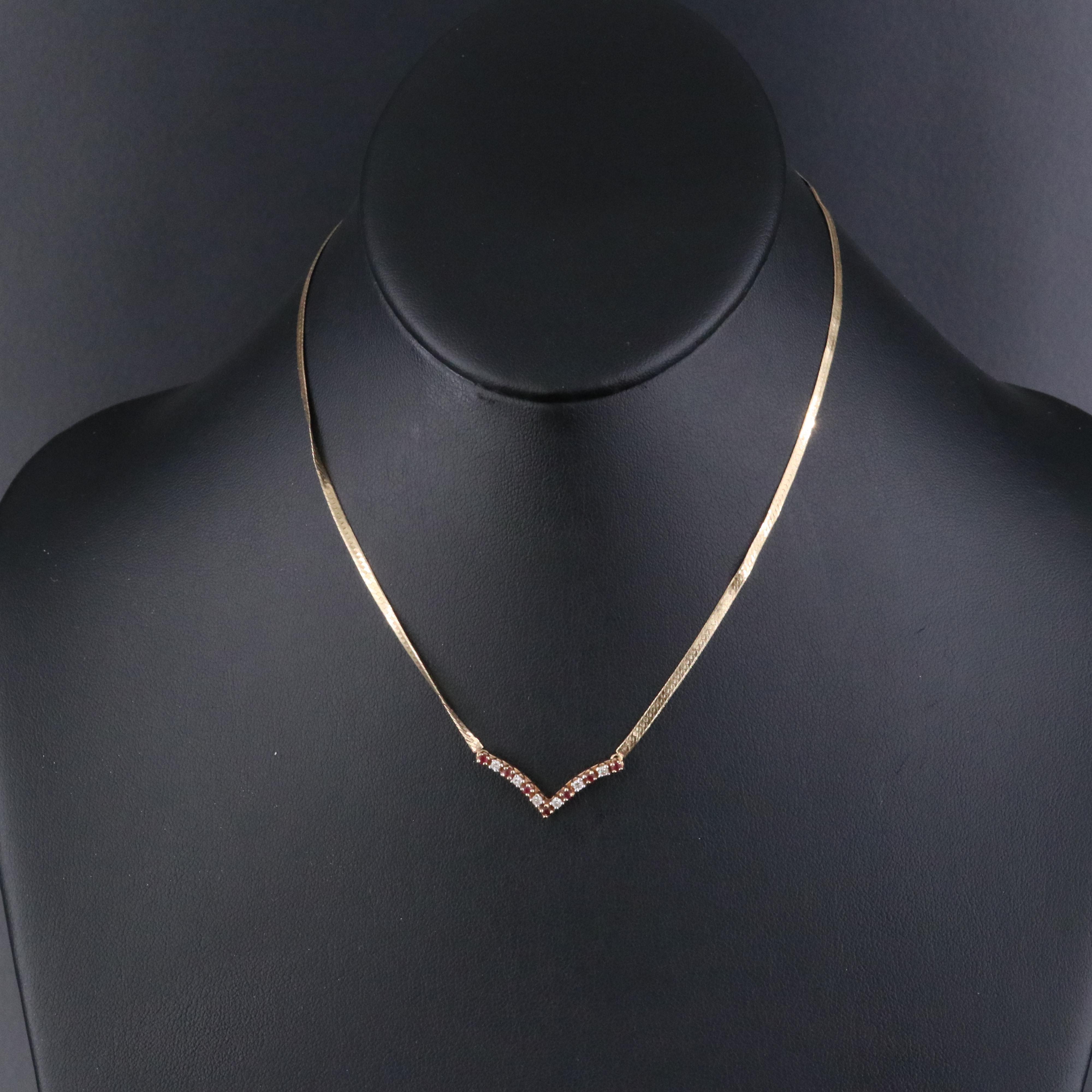 14K Ruby and Diamond Chevron Necklace