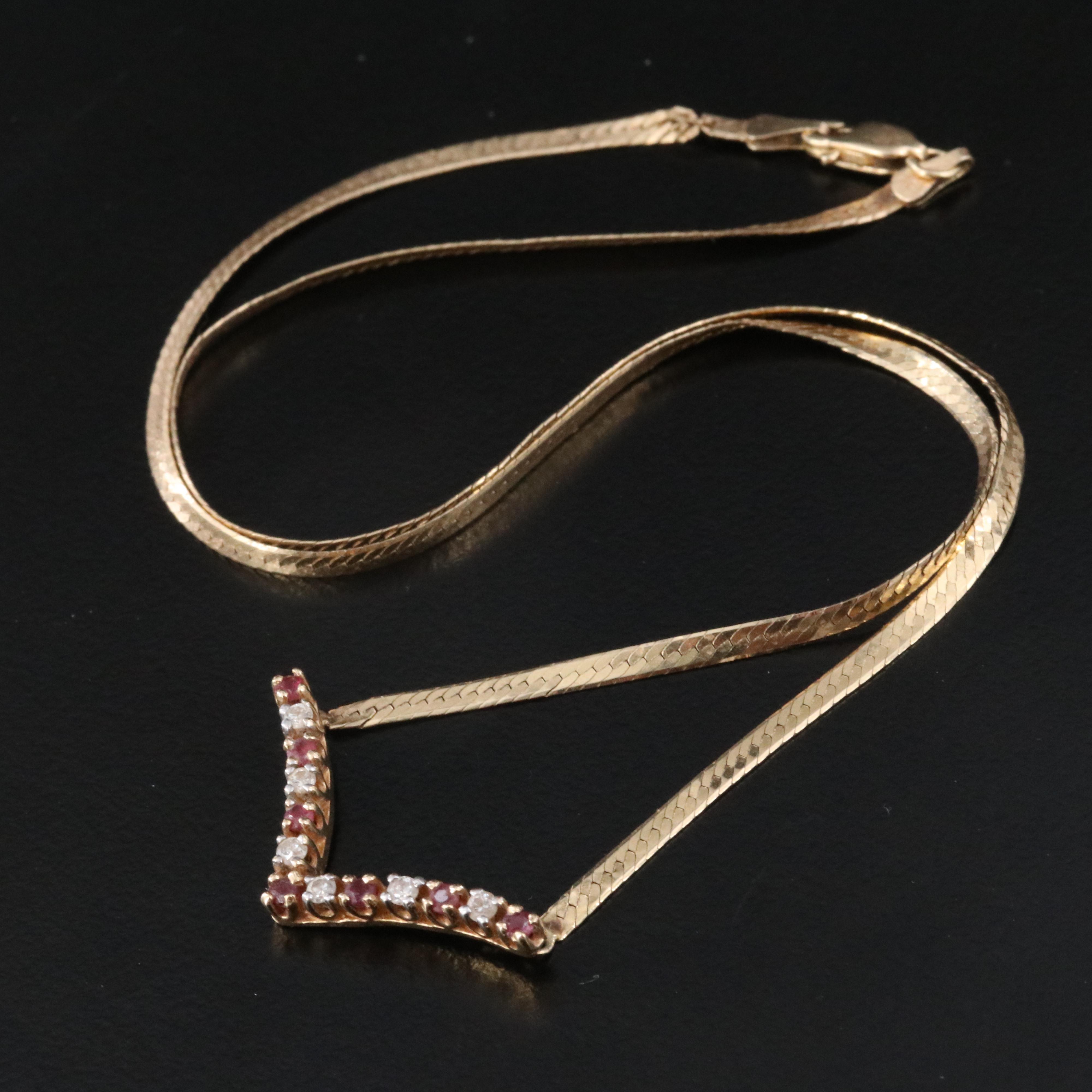 14K Ruby and Diamond Chevron Necklace