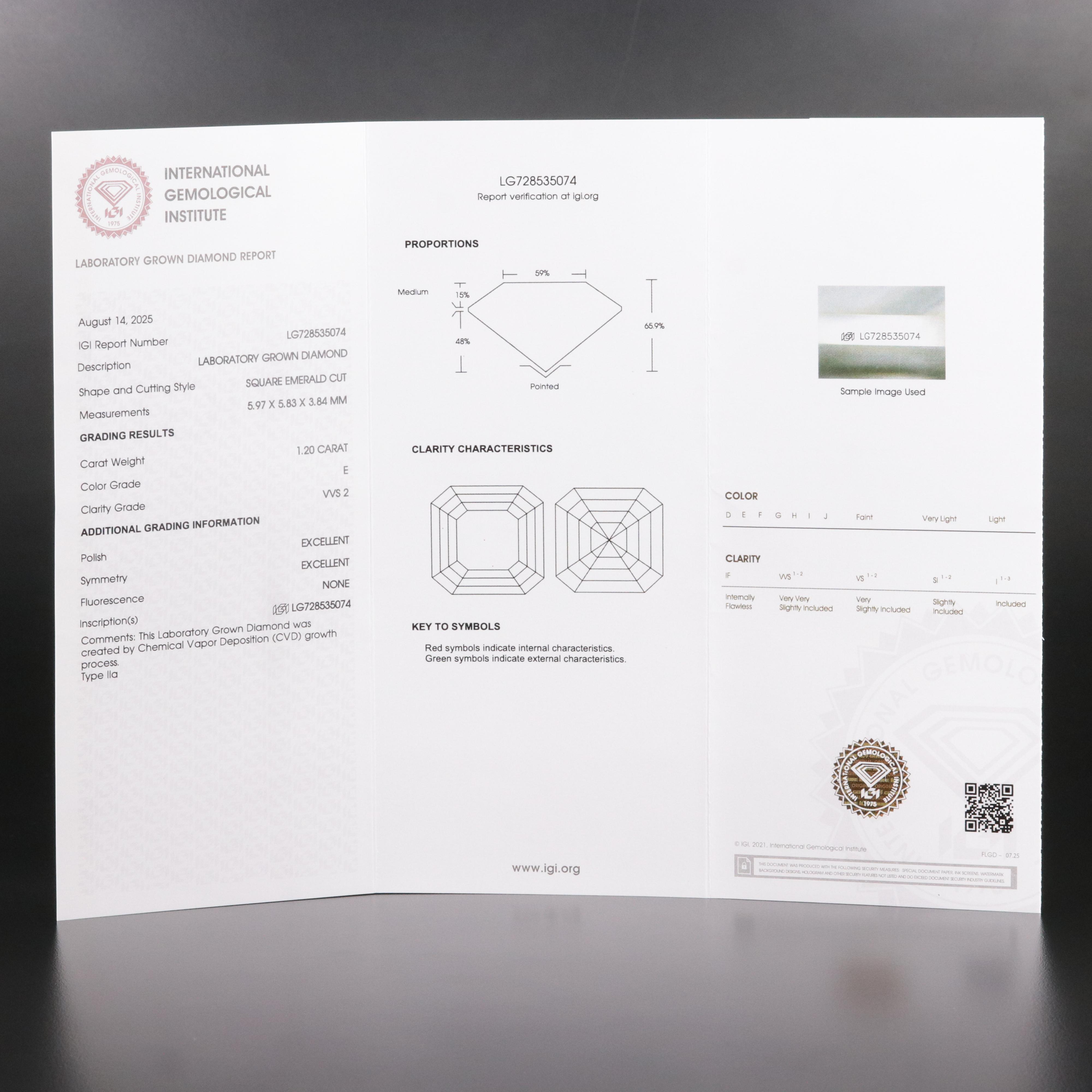 Loose 1.20 CT Lab Grown Diamond with IGI Report