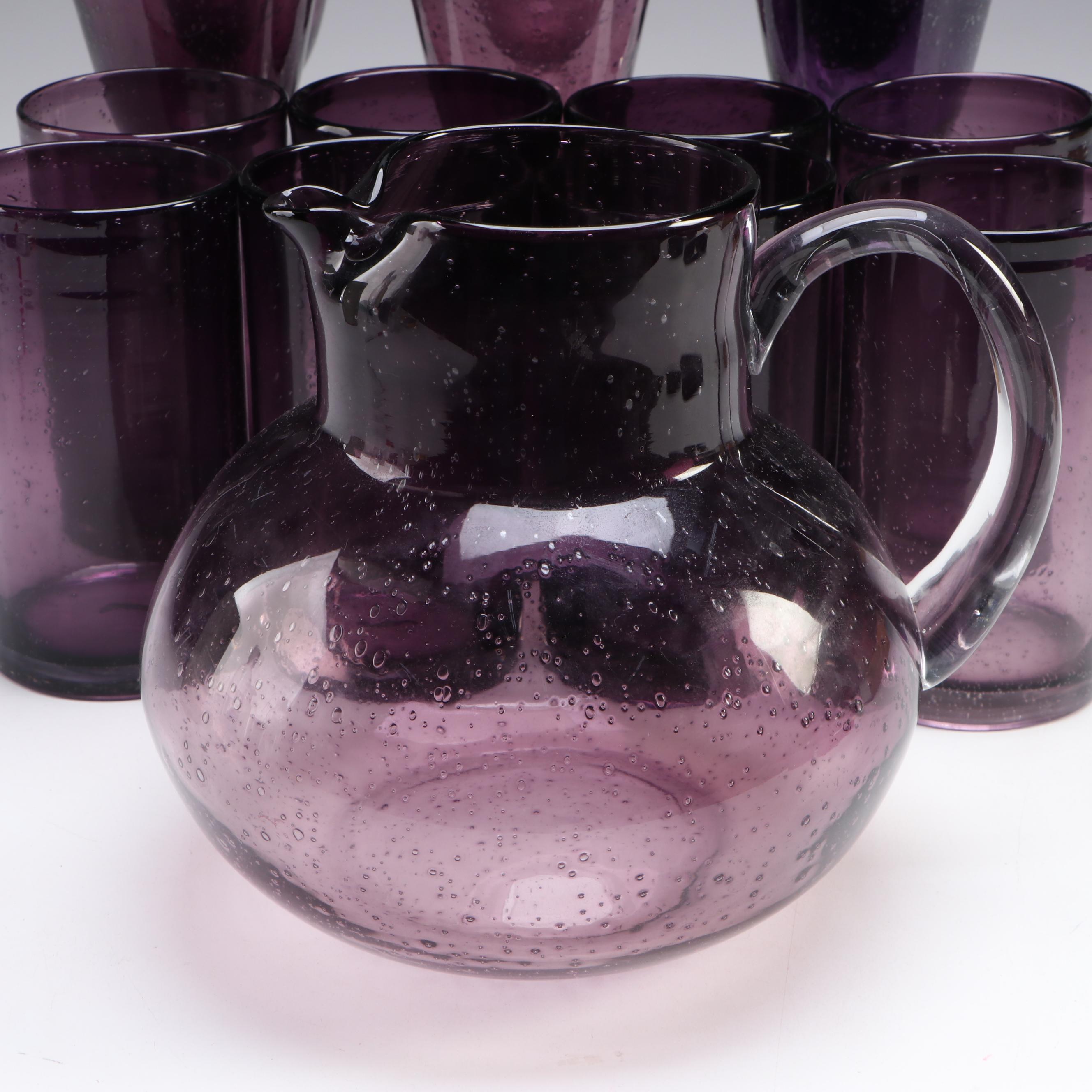 Artland "Salute" Water Goblets with "Iris Plum" Pitcher and Highball Glasses
