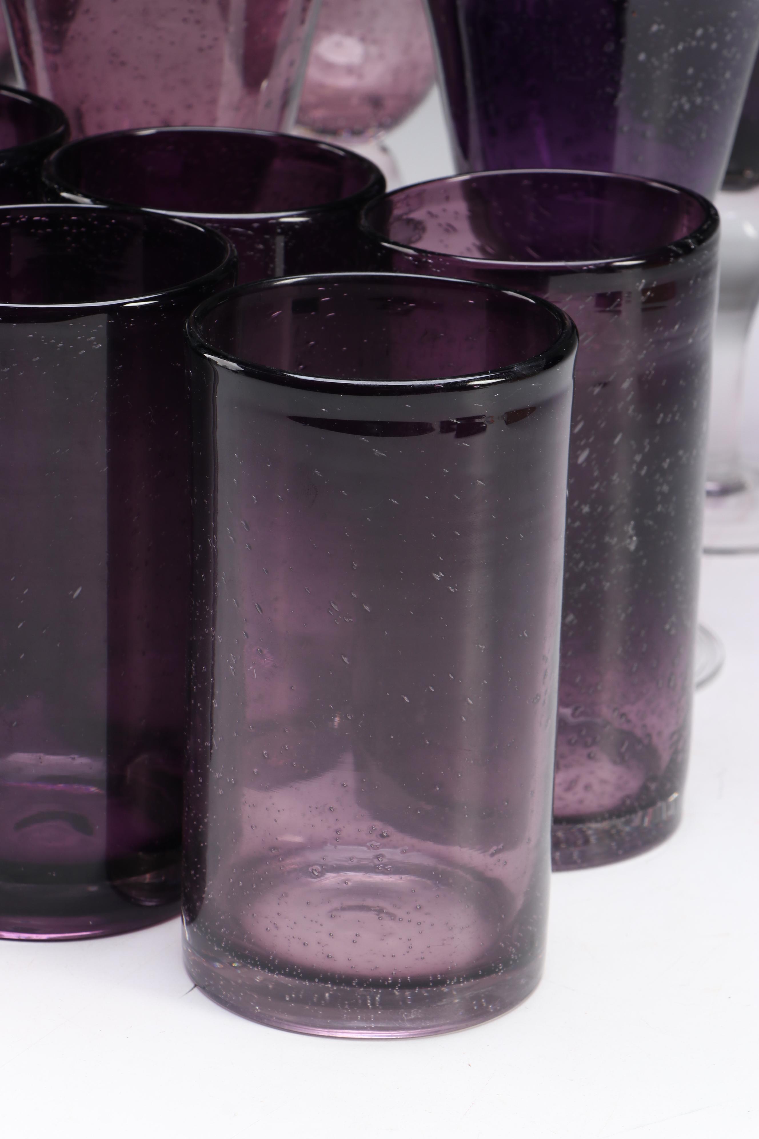 Artland "Salute" Water Goblets with "Iris Plum" Pitcher and Highball Glasses