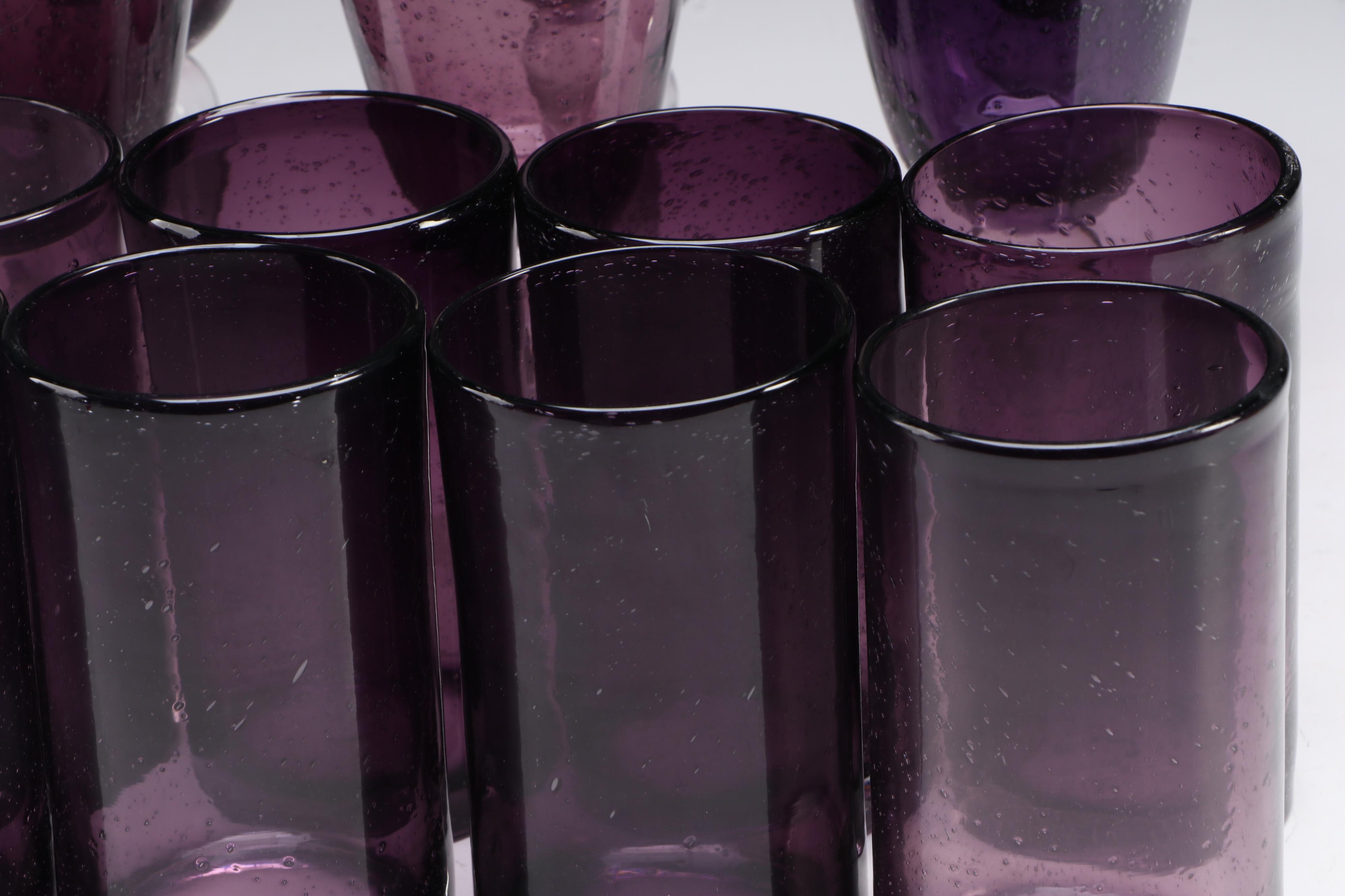 Artland "Salute" Water Goblets with "Iris Plum" Pitcher and Highball Glasses