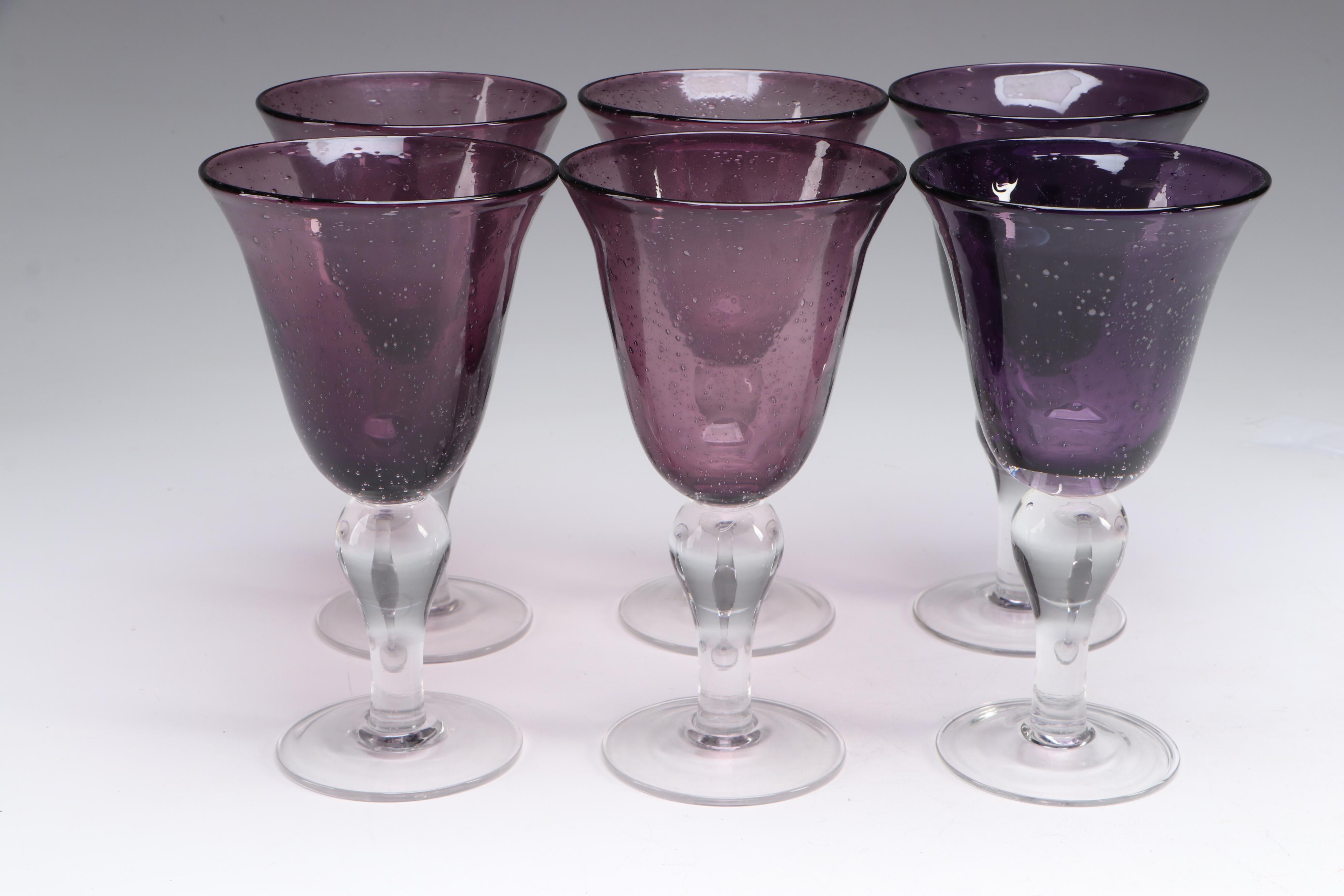 Artland "Salute" Water Goblets with "Iris Plum" Pitcher and Highball Glasses
